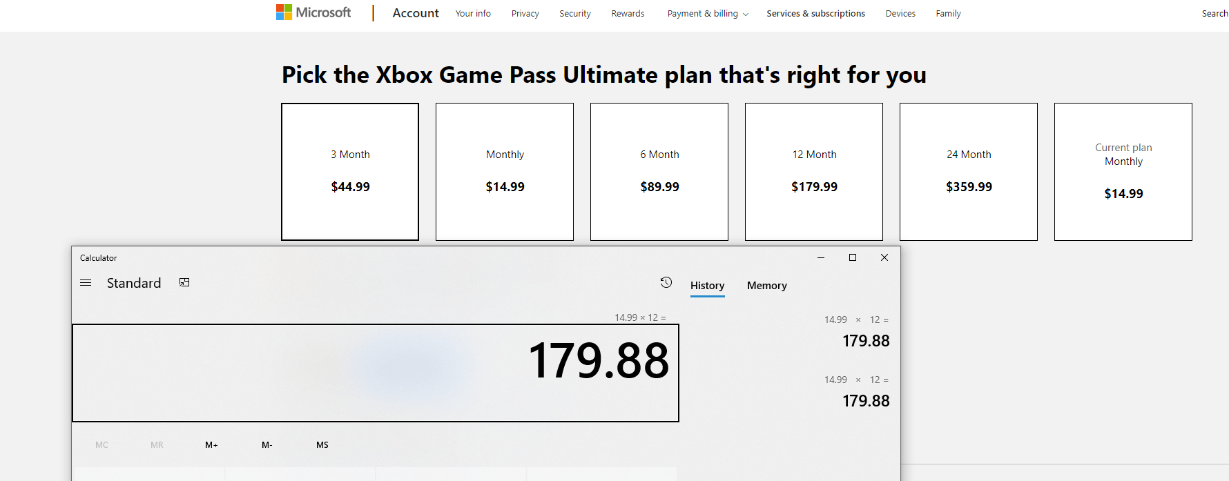 XBOX Game Pass Ultimate 12 month plan costs 11 cents more than monthly