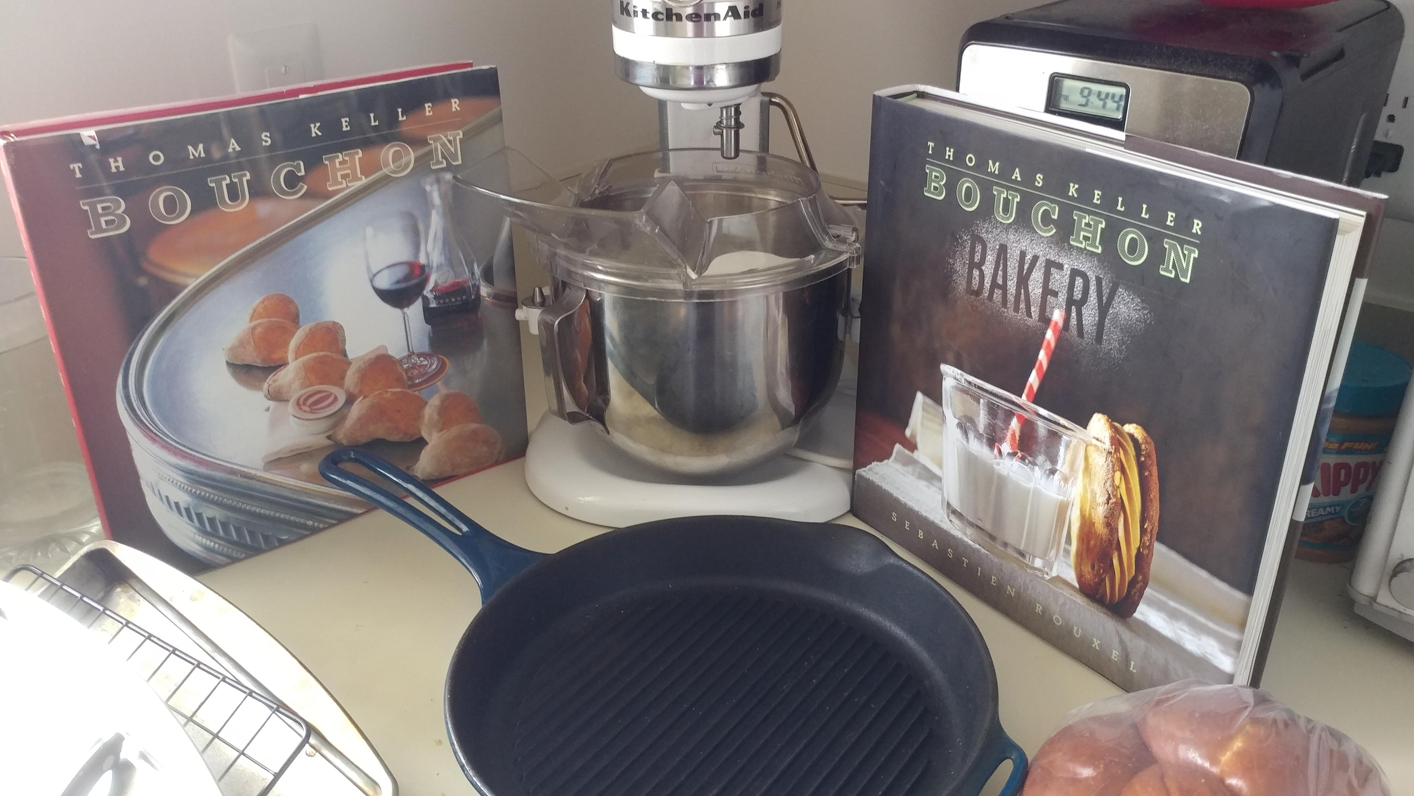 Enamel cast iron grill pan, two Thomas Keller cookbooks and a working, complete hevey duty