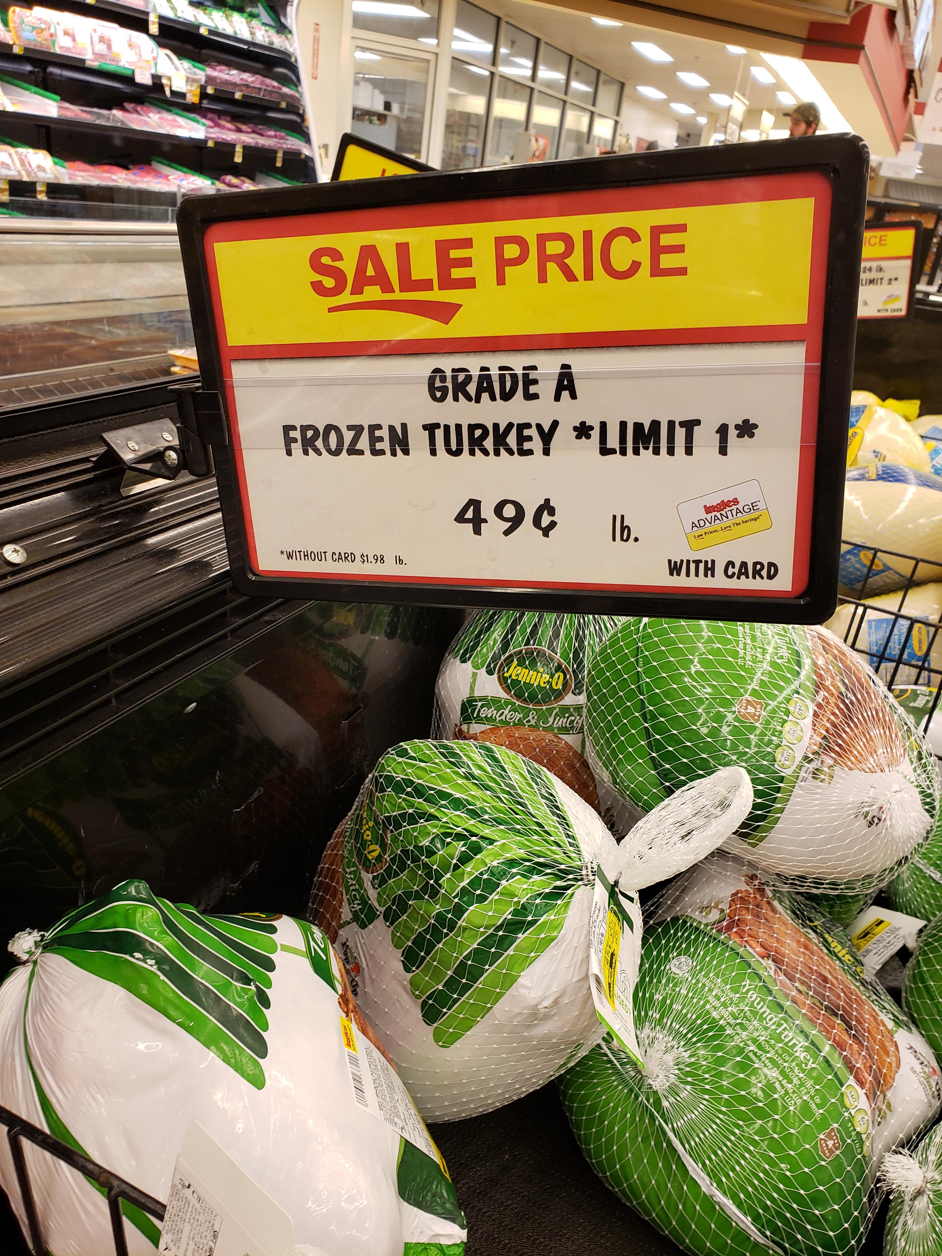Ingles grocery store 0.49 lb Frozen Turkeys r/PrepperIntel