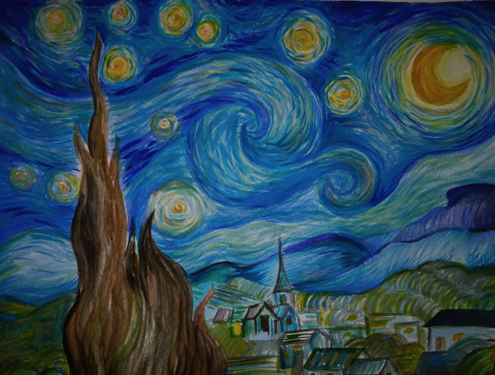 The Starry Night, Watercolor, 21x29,7 r/Art