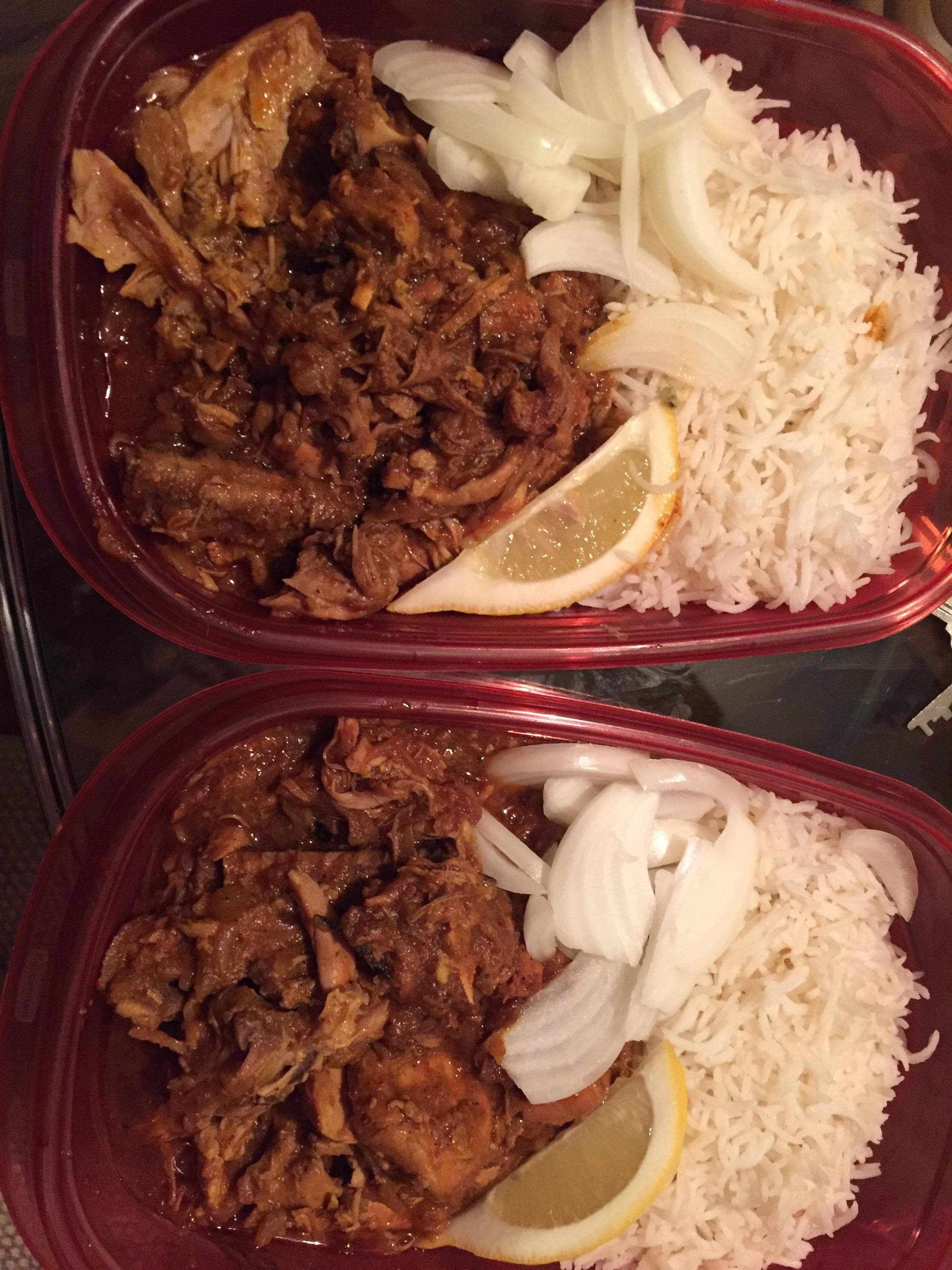 Hyderabadi style chicken curry with loose jeera rice. MealPrepSunday