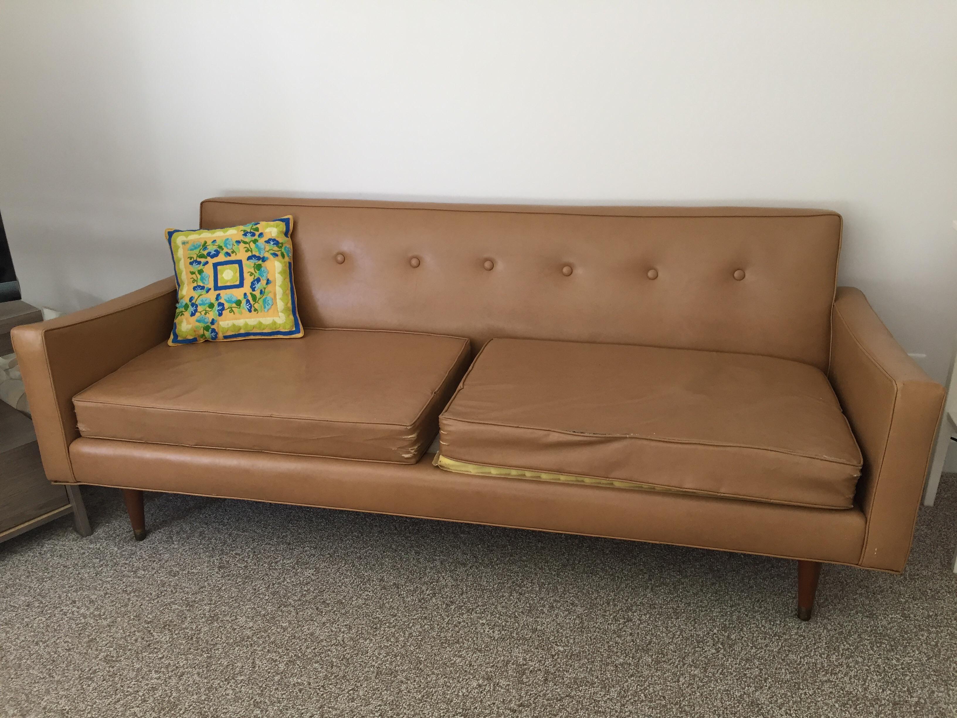 Midcentury couch, cushion covers (removable) have shrunken over time and splintered. I doubt
