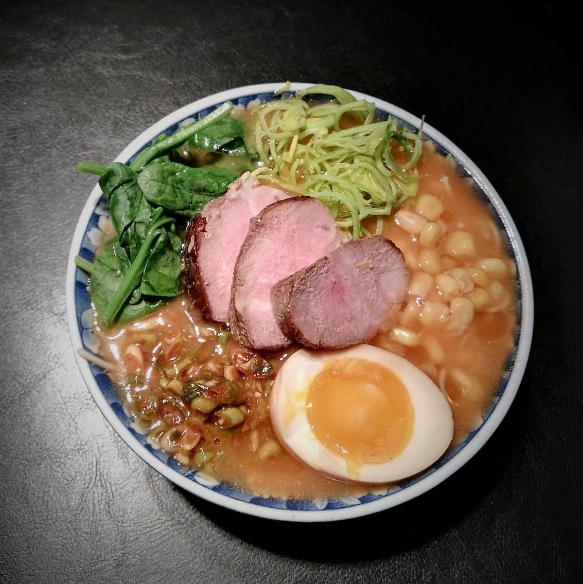 Today’s breakfast ed.3 Pork filet with spicy kara miso chicken broth Ramen. r/ramen