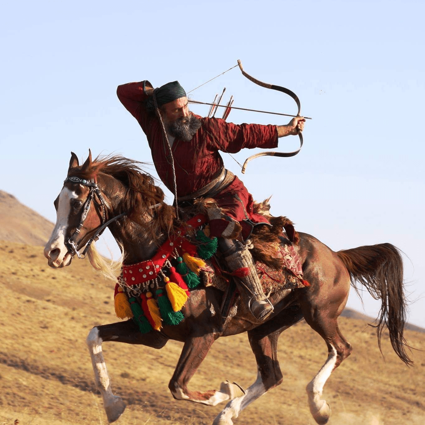 Ali Ghoorchian, worldchampion horseback archer from Iran, performs the
