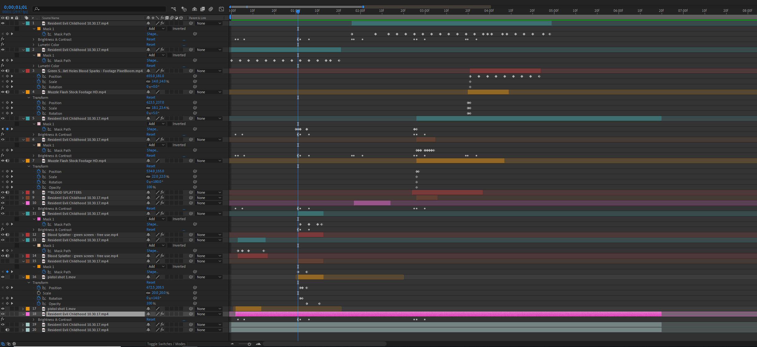 OLD VHS "MOVIE" Remaster A single AFTER EFFECTS VFX shot timeline r