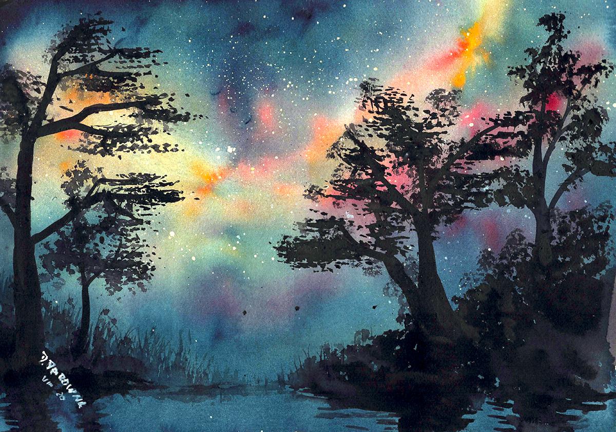 The Night Sky, watercolor, 44x30cm r/painting