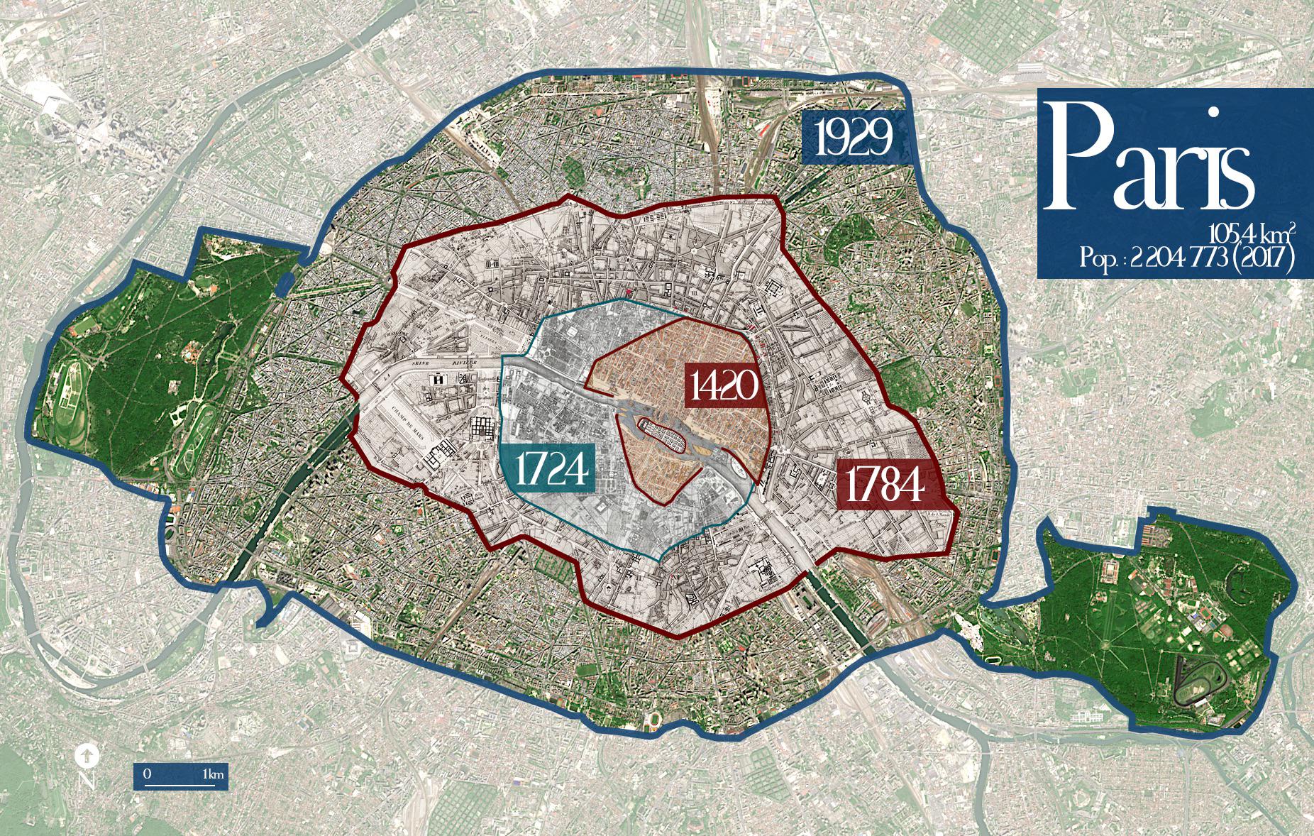 The evolution of Paris, based on historical maps r/cartography
