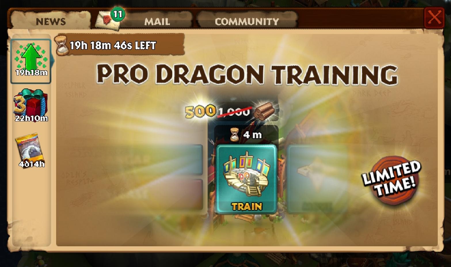 Cost of levelling up dragons is currently halved for a limited time r