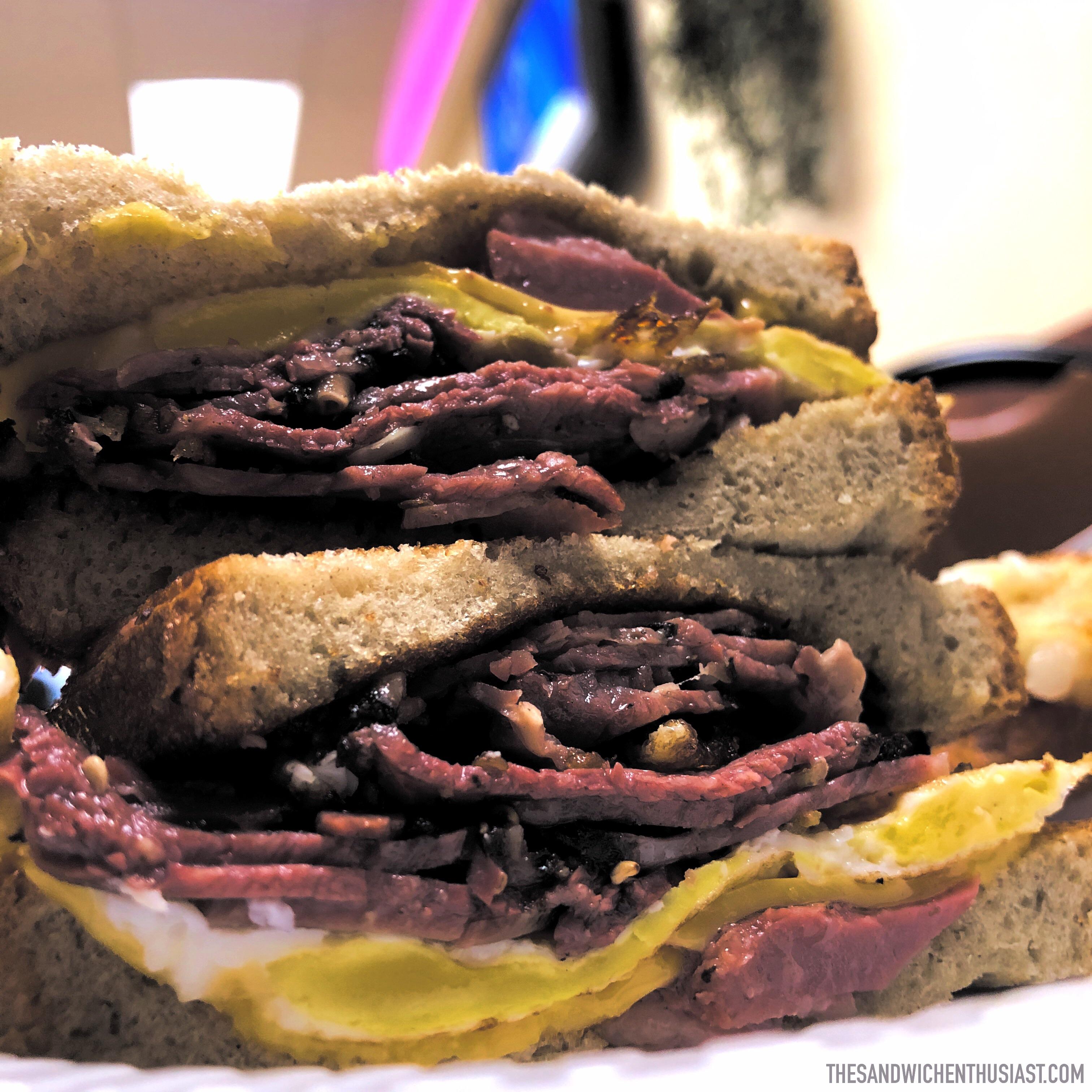 Happy Hot Pastrami Sandwich Day. Pastrami, egg and Swiss on rye from