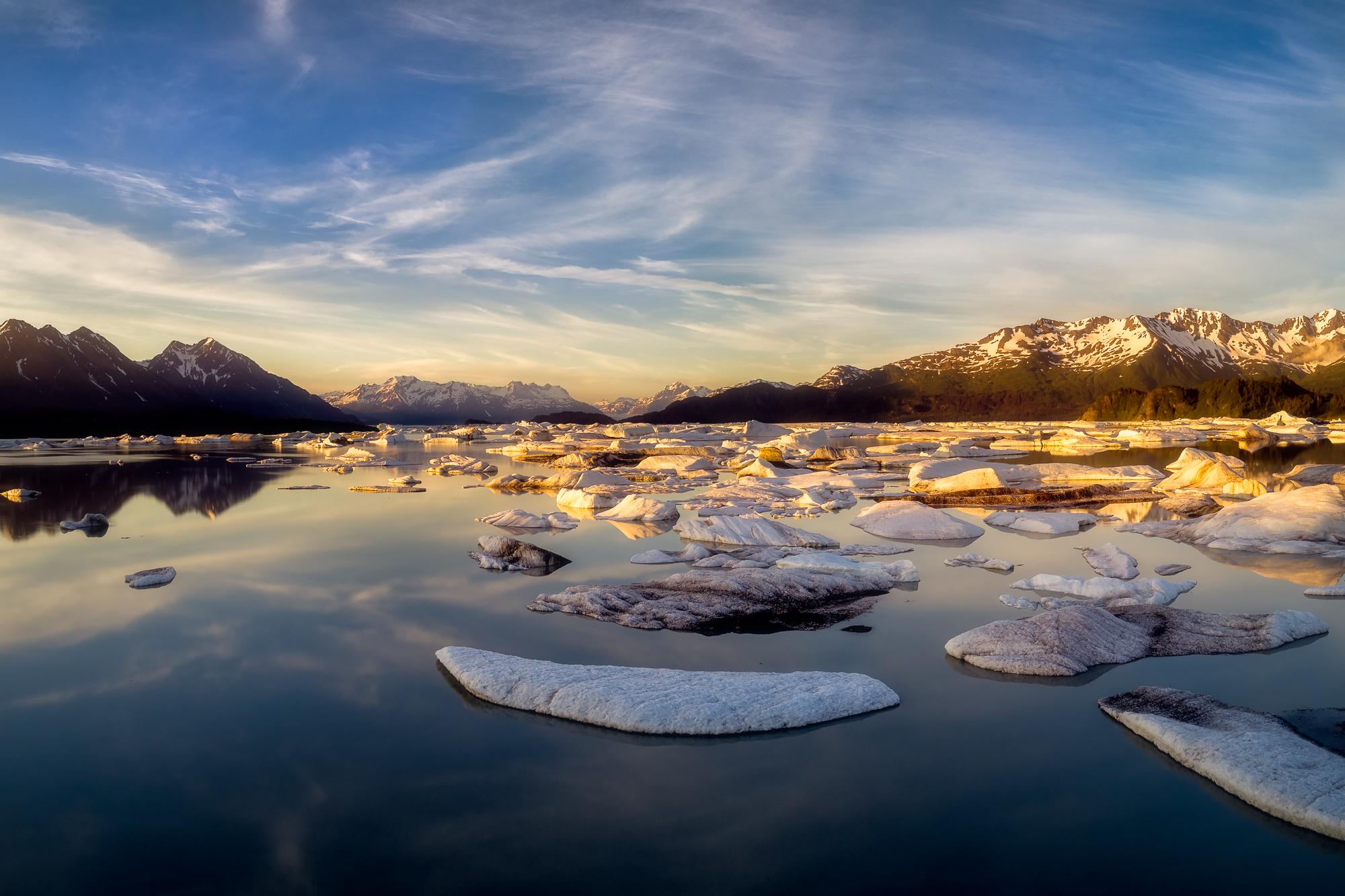 Icebergs on Harlequin Lake at Sunset in Yakutat, Alaska by jdphotopdx