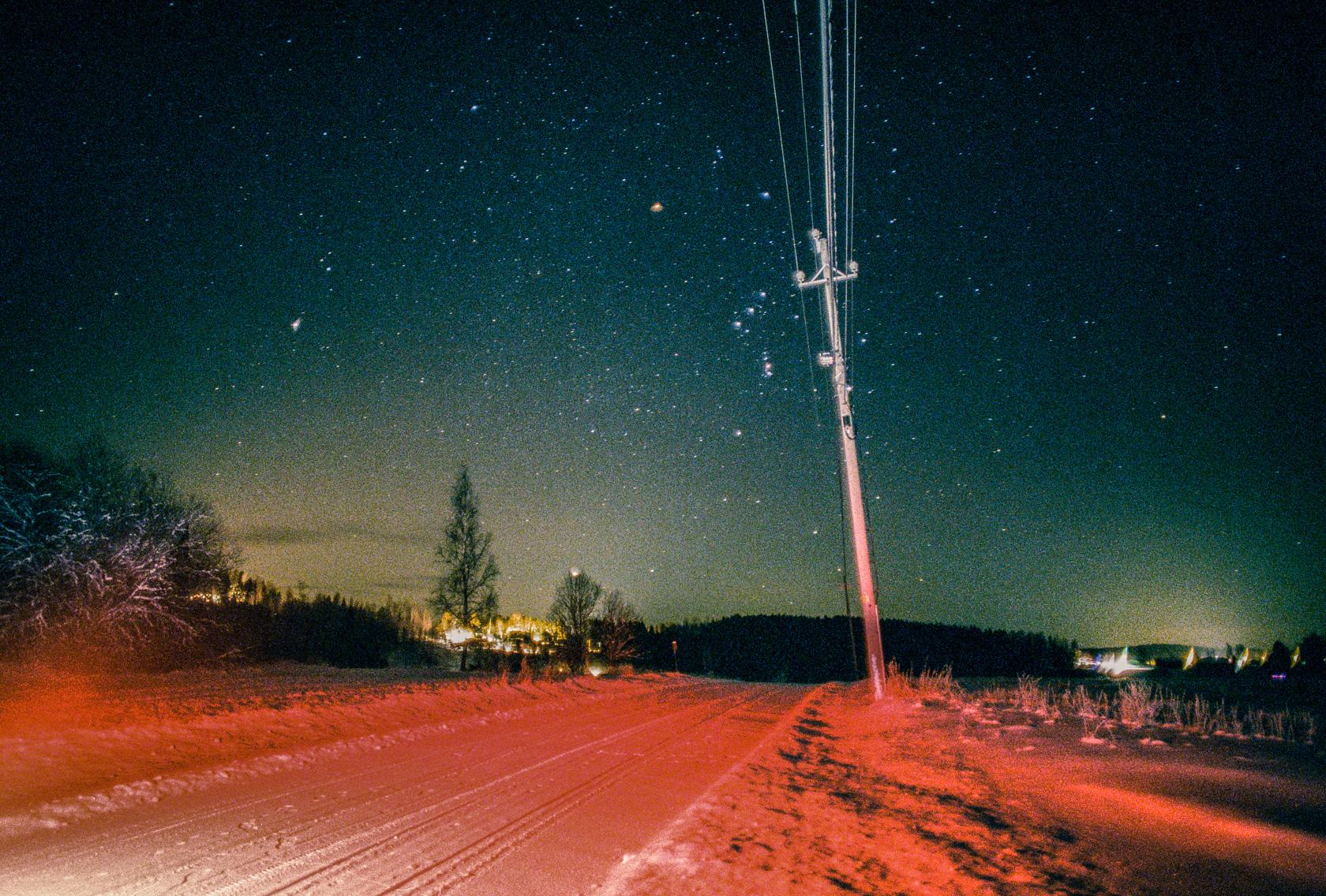 Tail lights & stars [Canon A1, 20mm f2.8, Fuji Natura 1600] analog