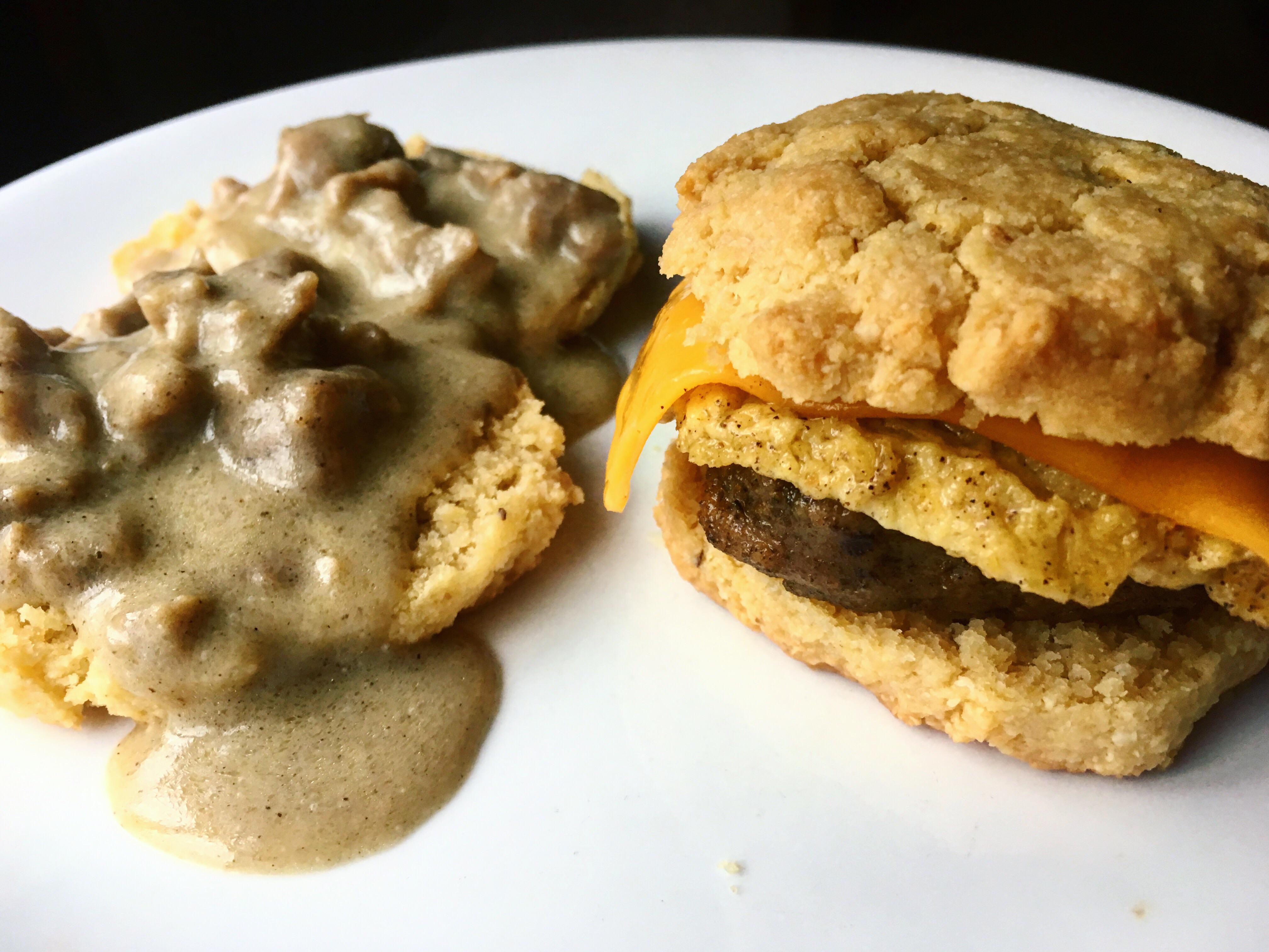 Almond flour biscuits with Lightlife vegan sausage gravy, & breakfast
