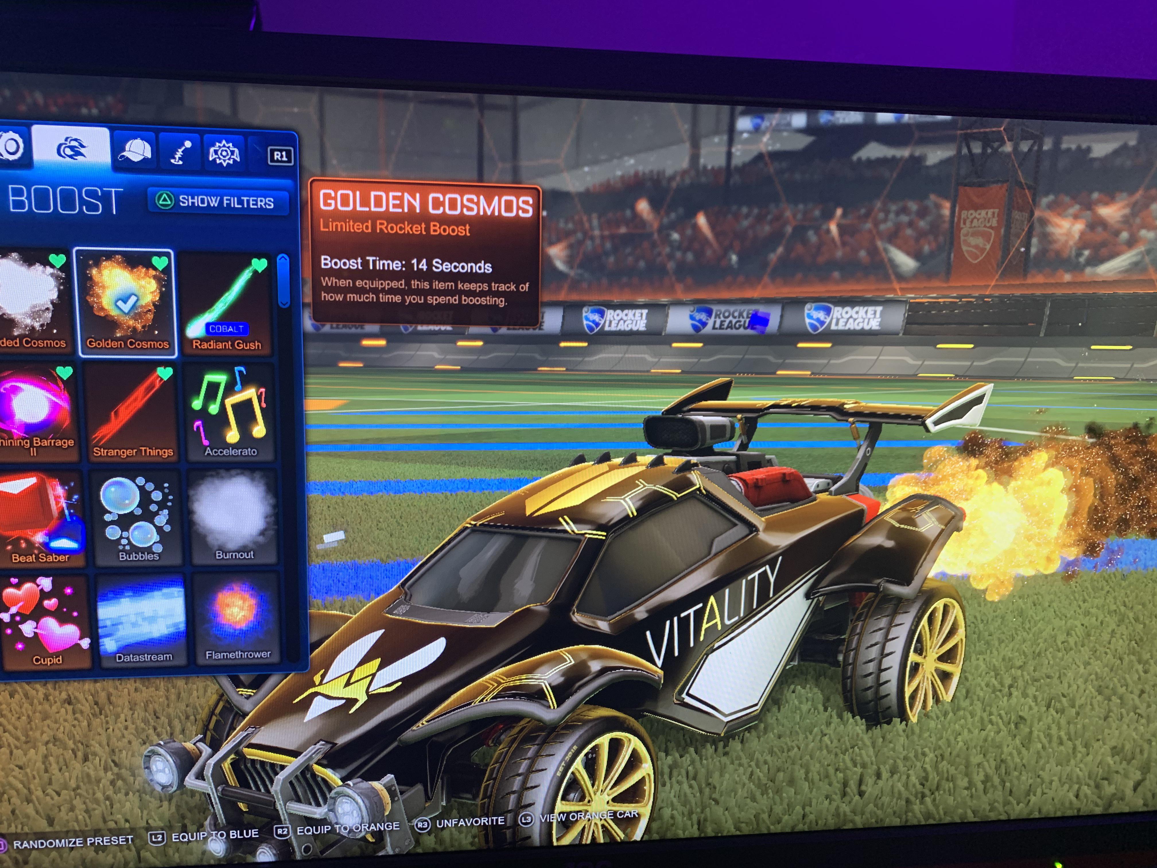 Vitality decal with the new wheels and new boost. Clean r/RocketLeague