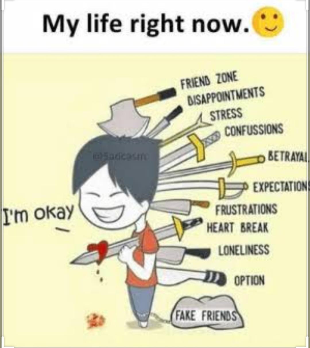 Ah the classic I am okay/fine meme im14andthisisdeep