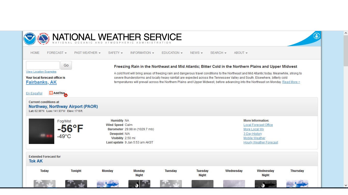 Brrr! Screenshot of the temperature in Tok this morning. r/alaska
