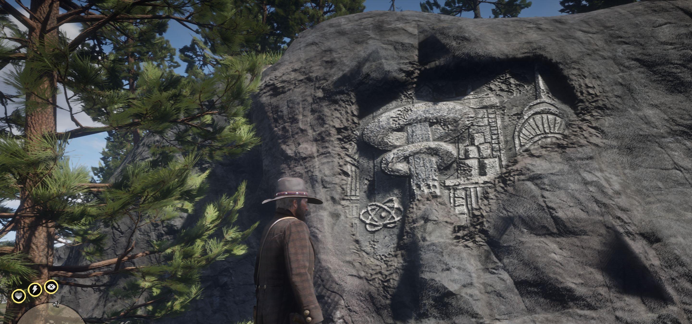 A curious rock carving in RDR2. The game is set in 1899 r