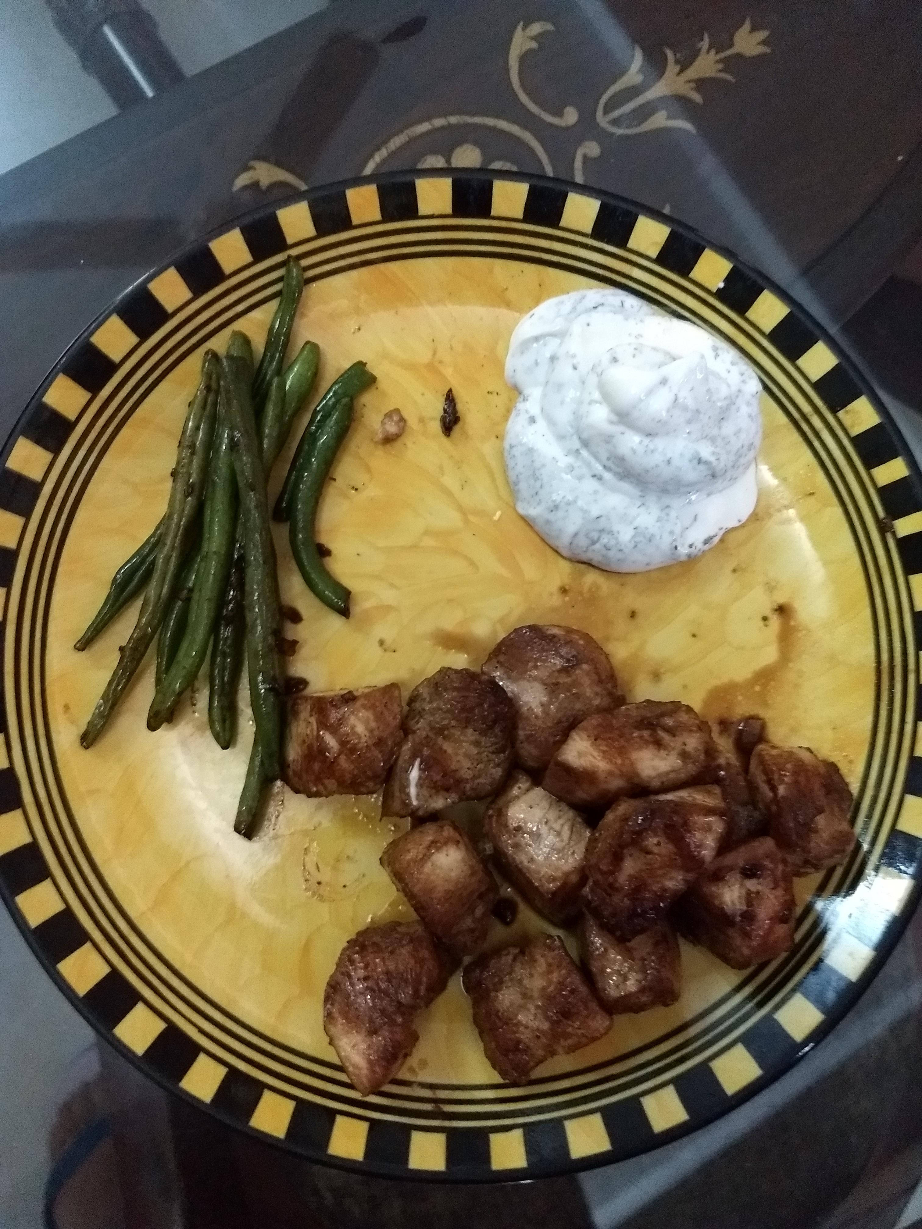 First time cooking healthy (I'm 16) 250g chicken breast in soy sauce and garlic, boiled green