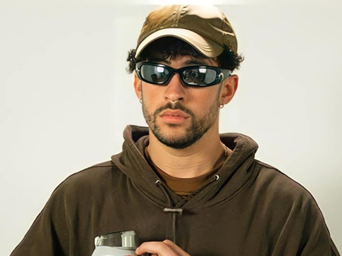 what sunglasses is Bad Bunny repping in this photo, and the Yonaguni