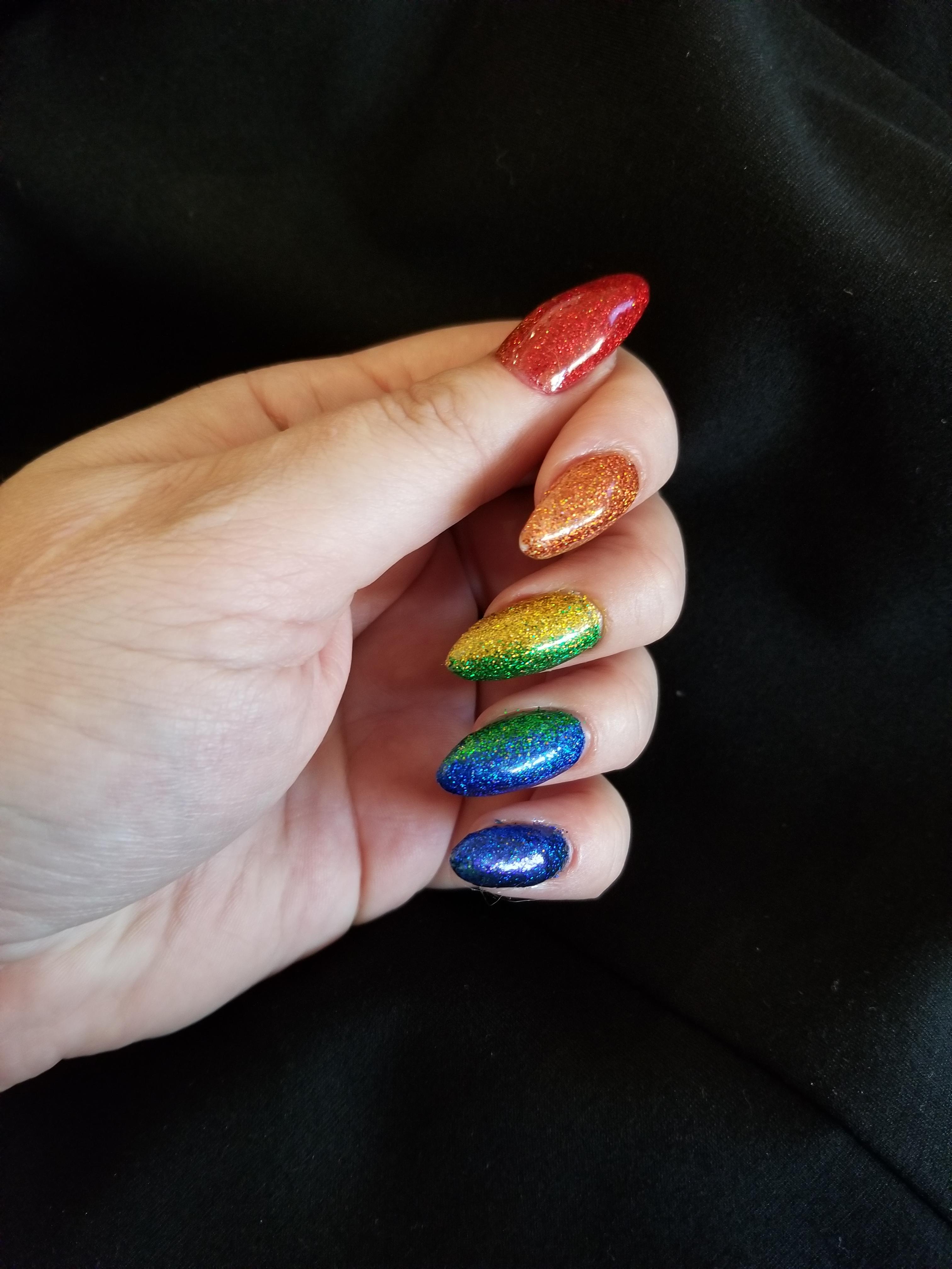 My pride nails. Glitter and gel polish with polygel overlay on natural nails. r/Nails