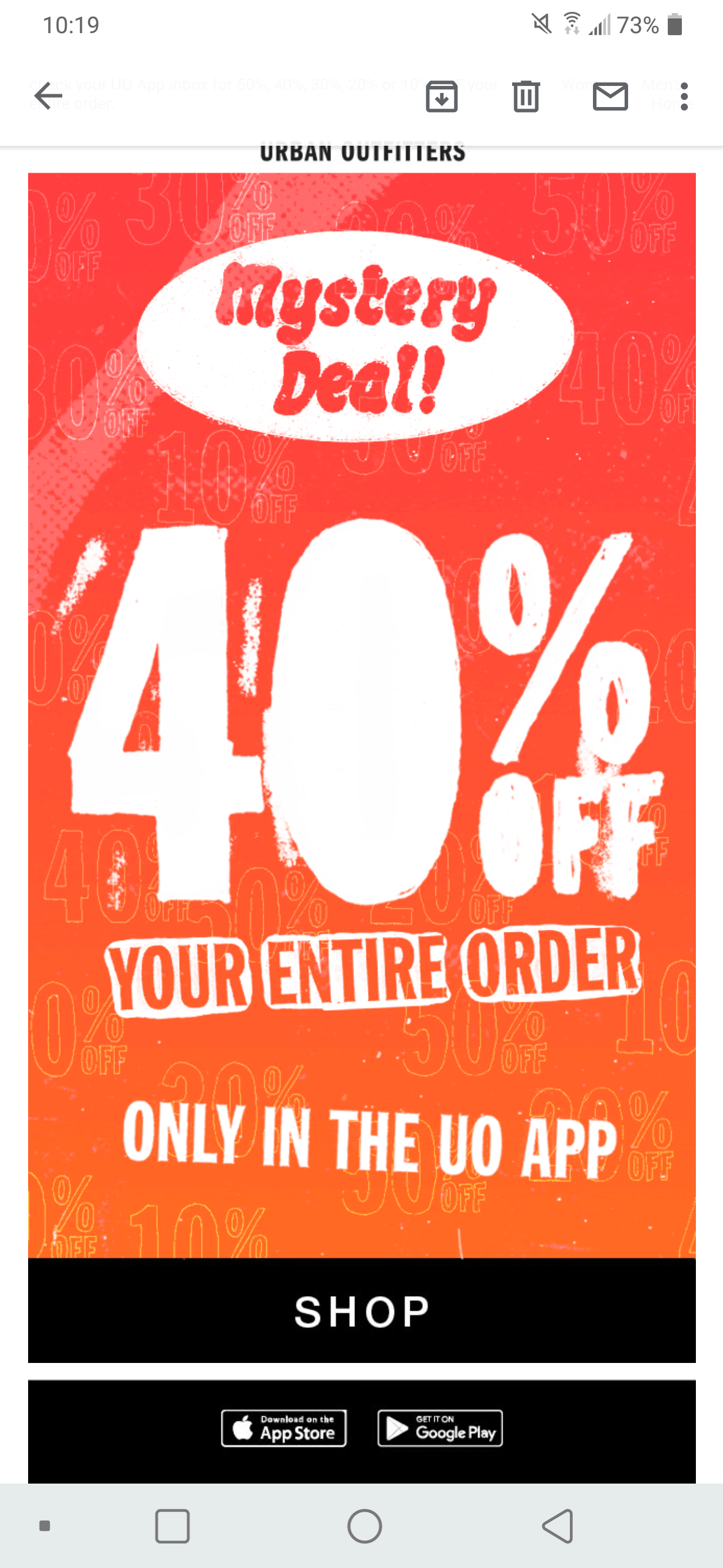 Urban Outfitters App Mystery Deal 10, 20, 30, 40, or 50 off