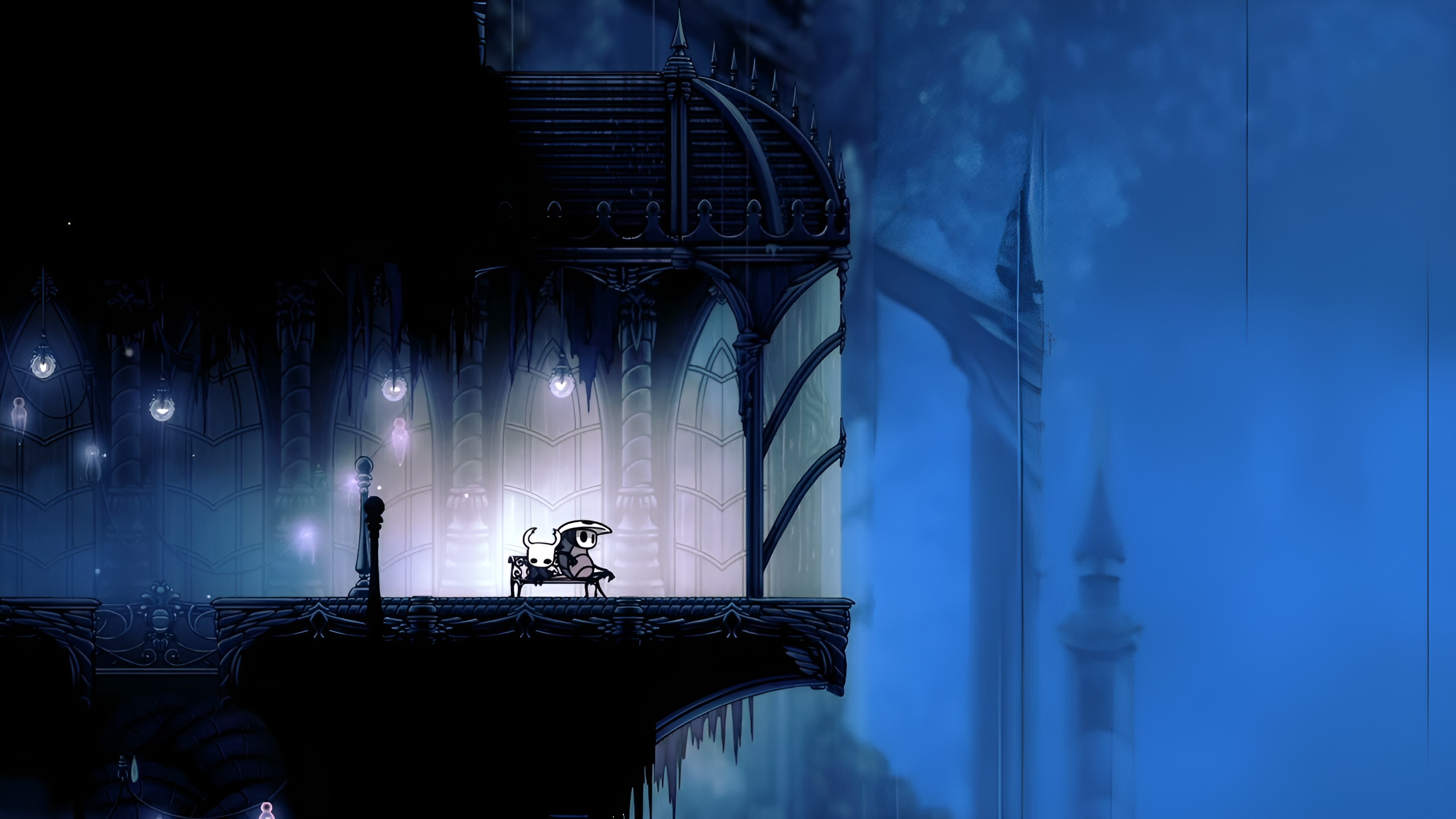 Quirrel and Ghost chilling in the City of Tears [Hollow Knight] [2560 ×