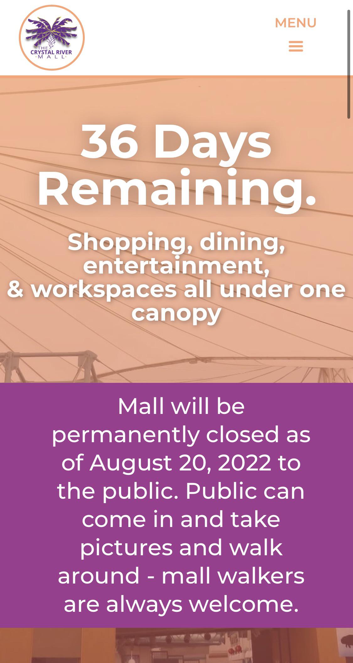 UPDATE Crystal River Mall now set to close early on August 20th, 6PM