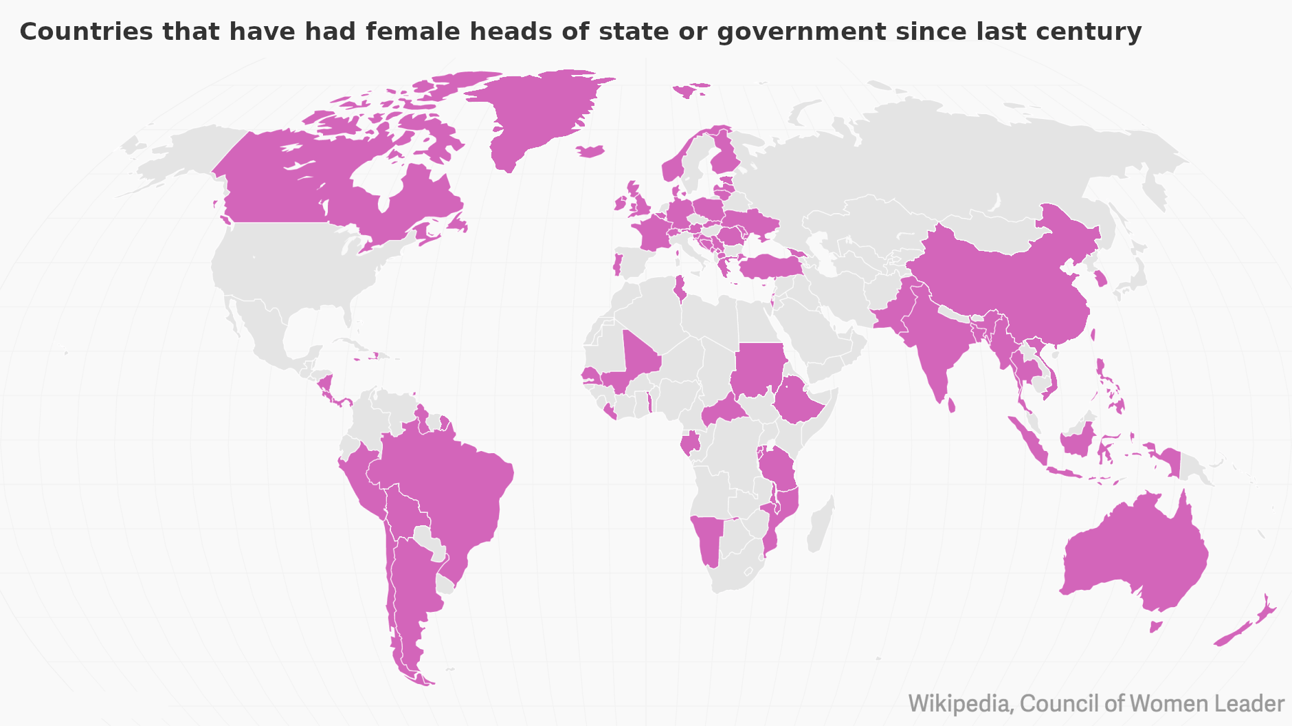 Countries that have had female heads of state or government in the last
