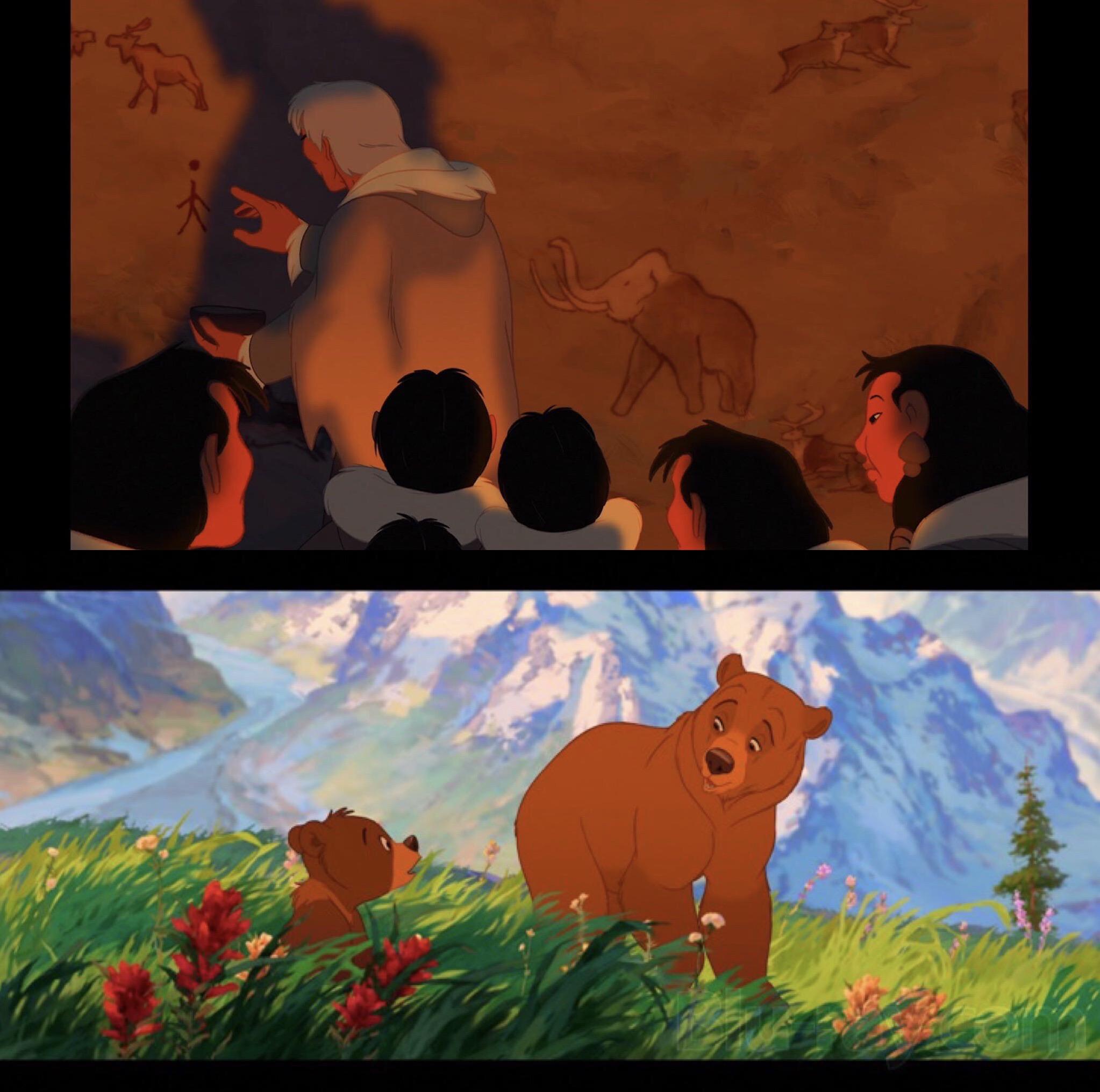 In Brother Bear (2003) when Kenai is transformed into a bear the aspect