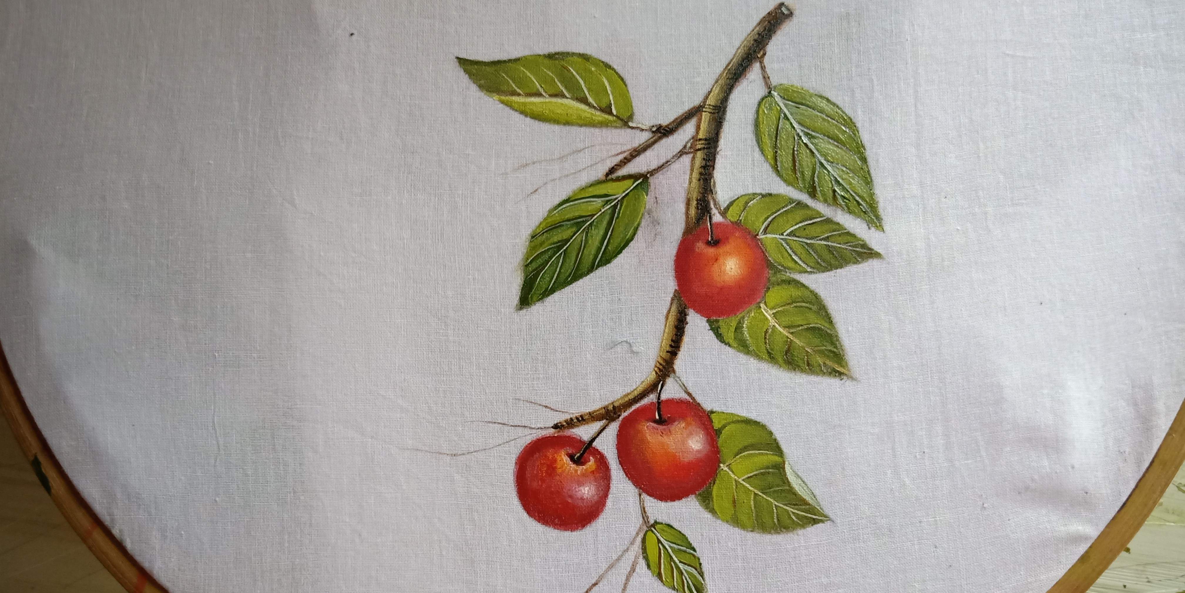 How to paint cherries on fabric. Fabric painting on clothes. Fabric