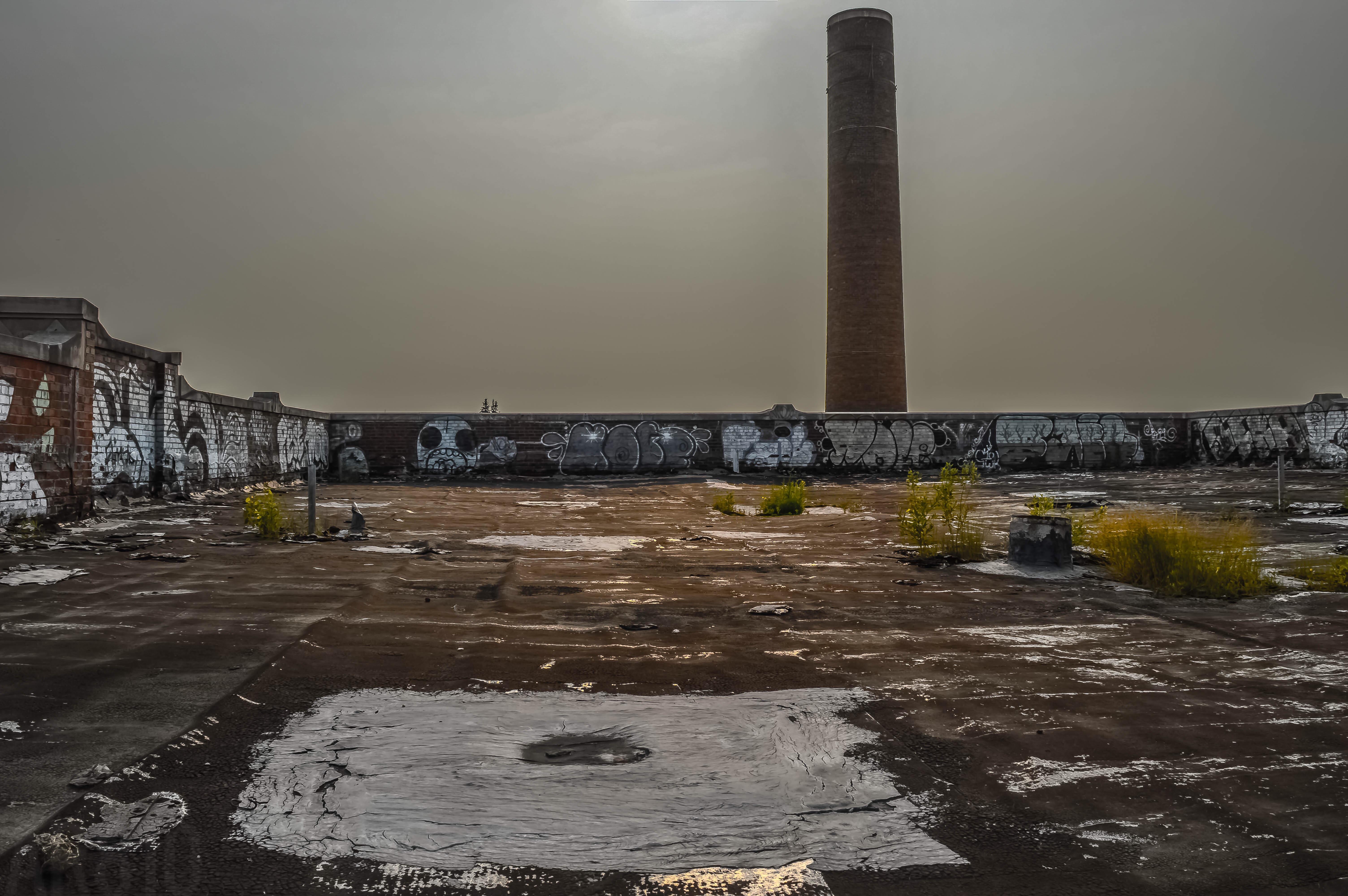 Rooftop view of an abandoned Jr. High school; founded in 1929. Flint