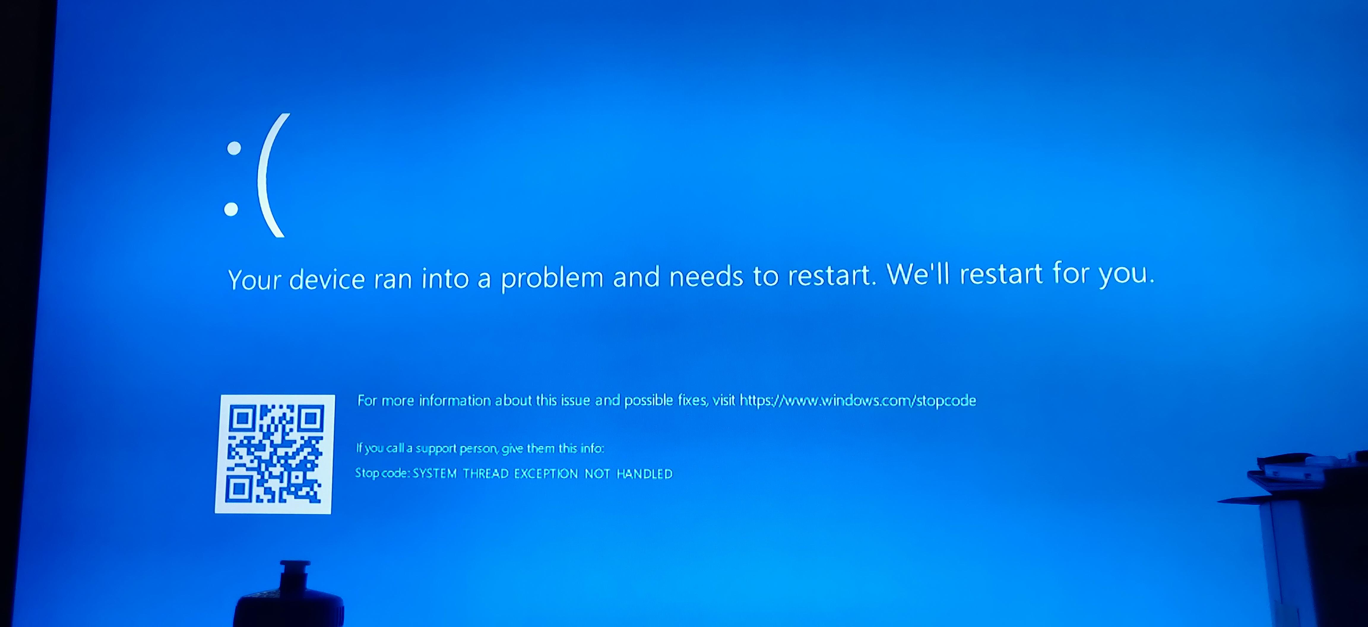 System Thread Exception Not Handled. On every Windows update after
