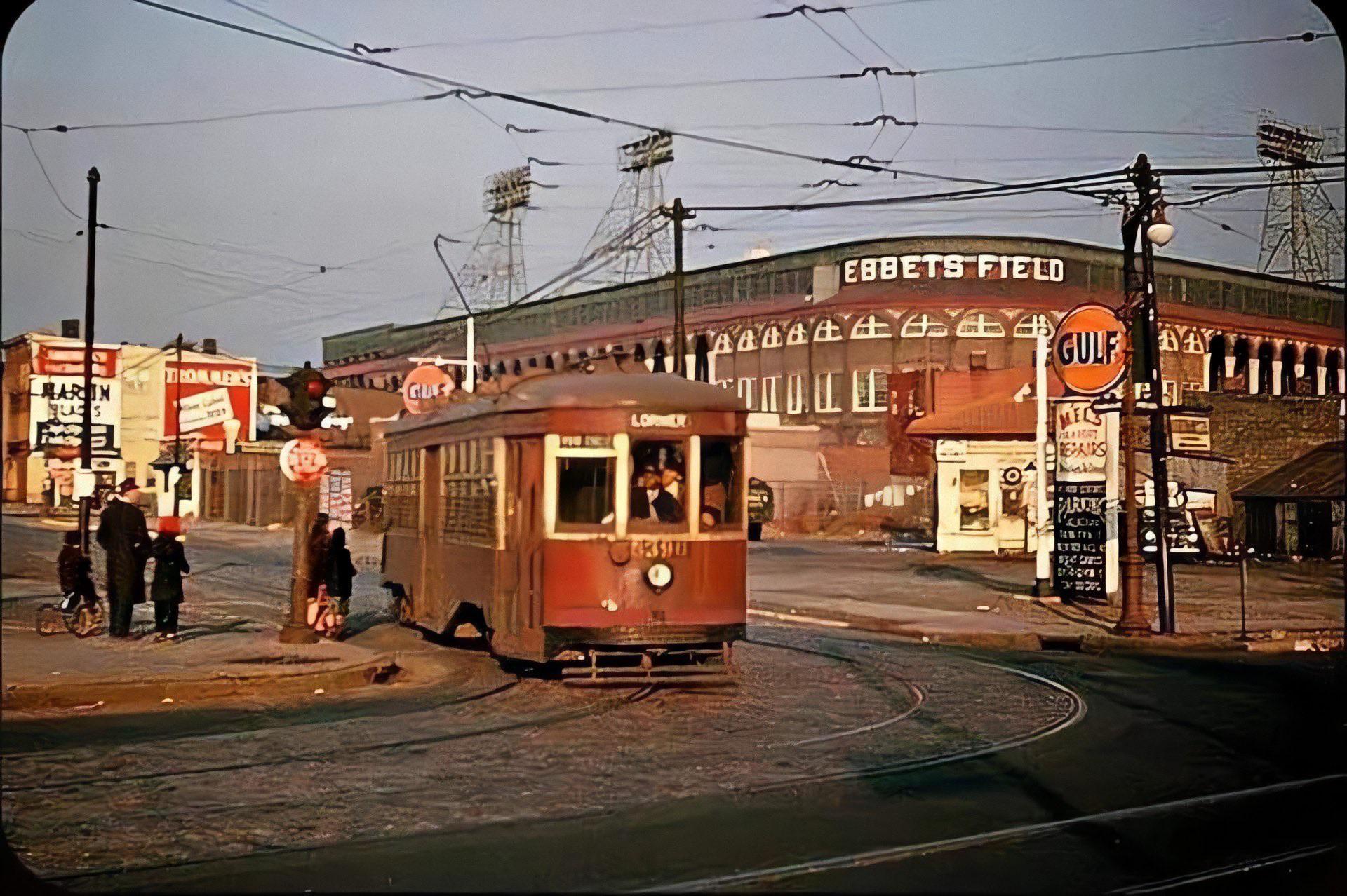 Ebbets Field seen from the corner of Empire Blvd. & Franklin Ave, with