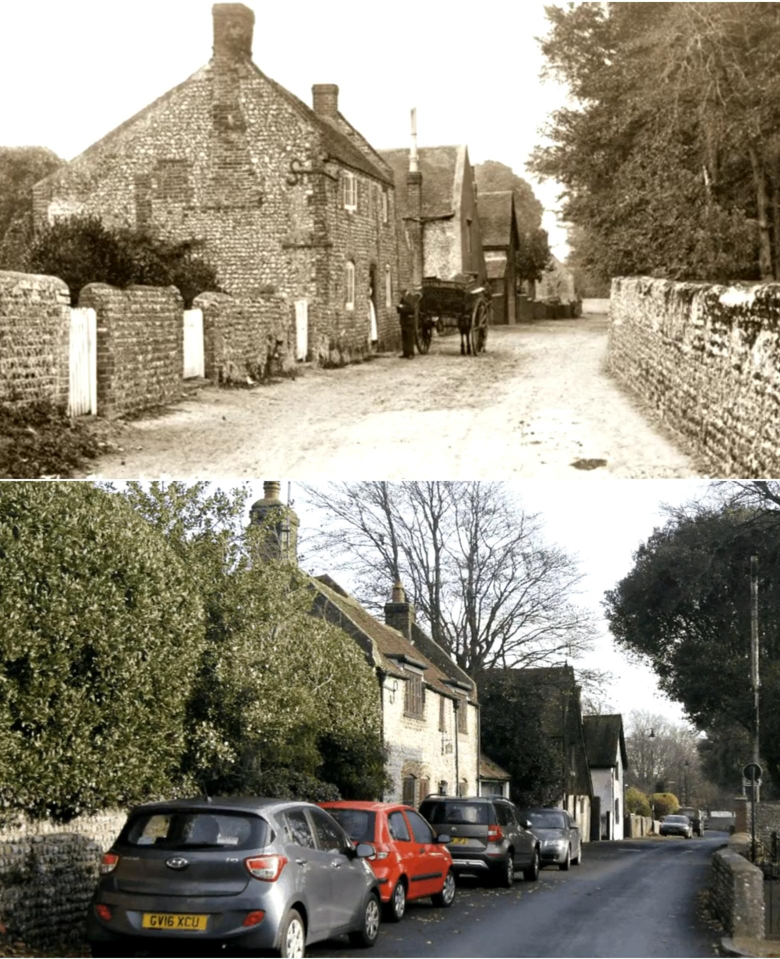 'The Street' North Lancing, England. 1915 and Today. (History In