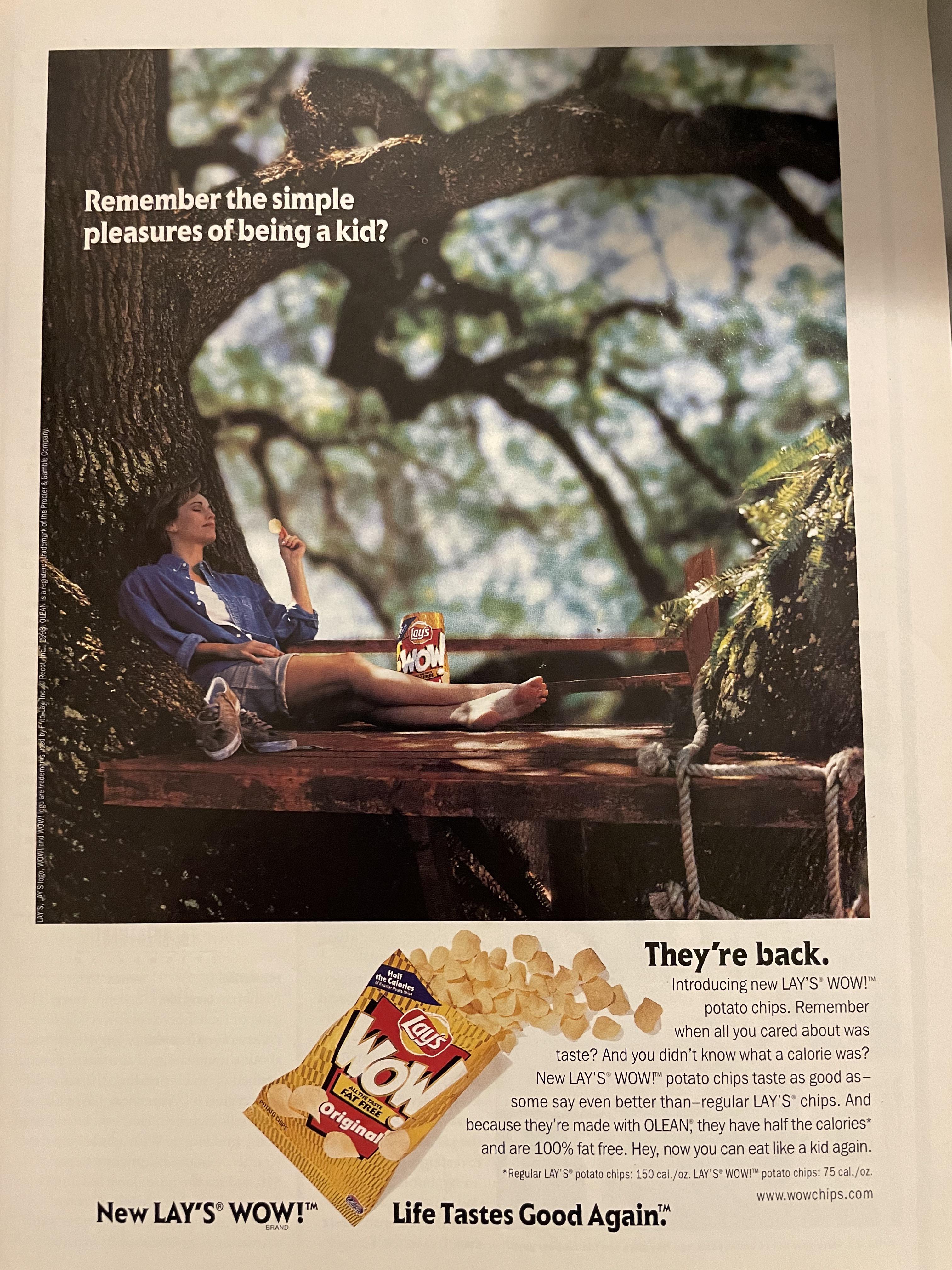 Magazine ad from 1998 for Lay’s Wow! Chips. These chips contained