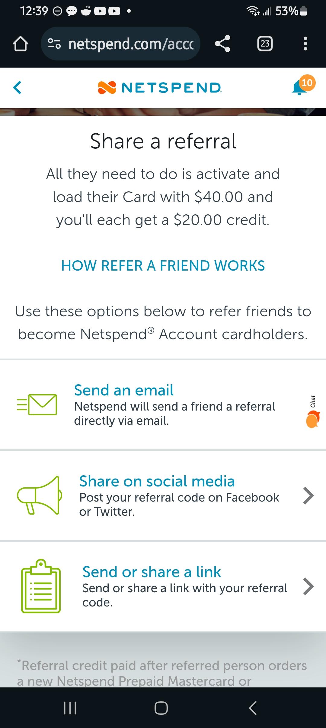 NetSpend referral sign up deposit 40 get 20 free r/referralcodes