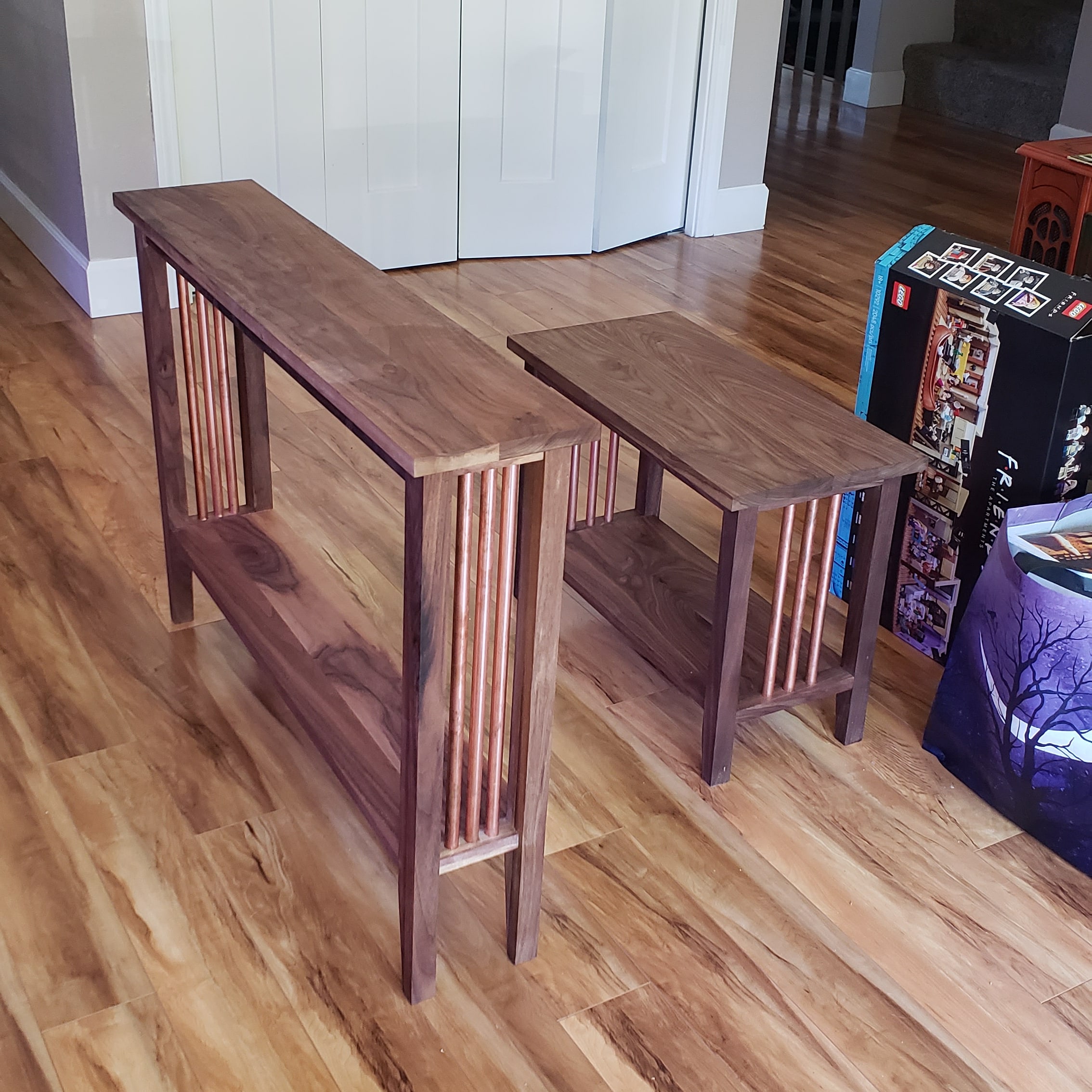 Walnut and copper tables. r/woodworking