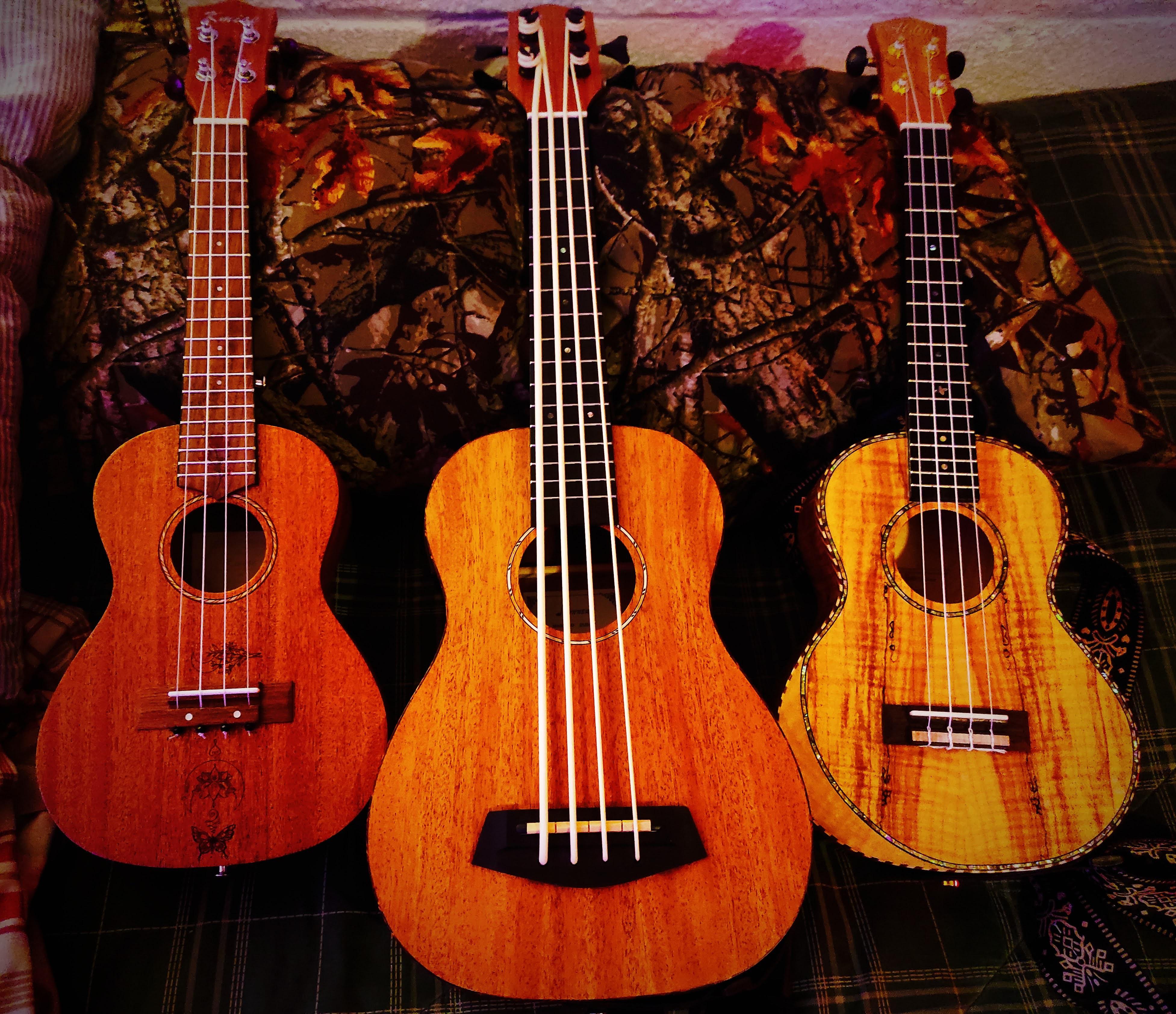 My three Ukubabies. Nothing fancy. From left to right,, Kmise Concert