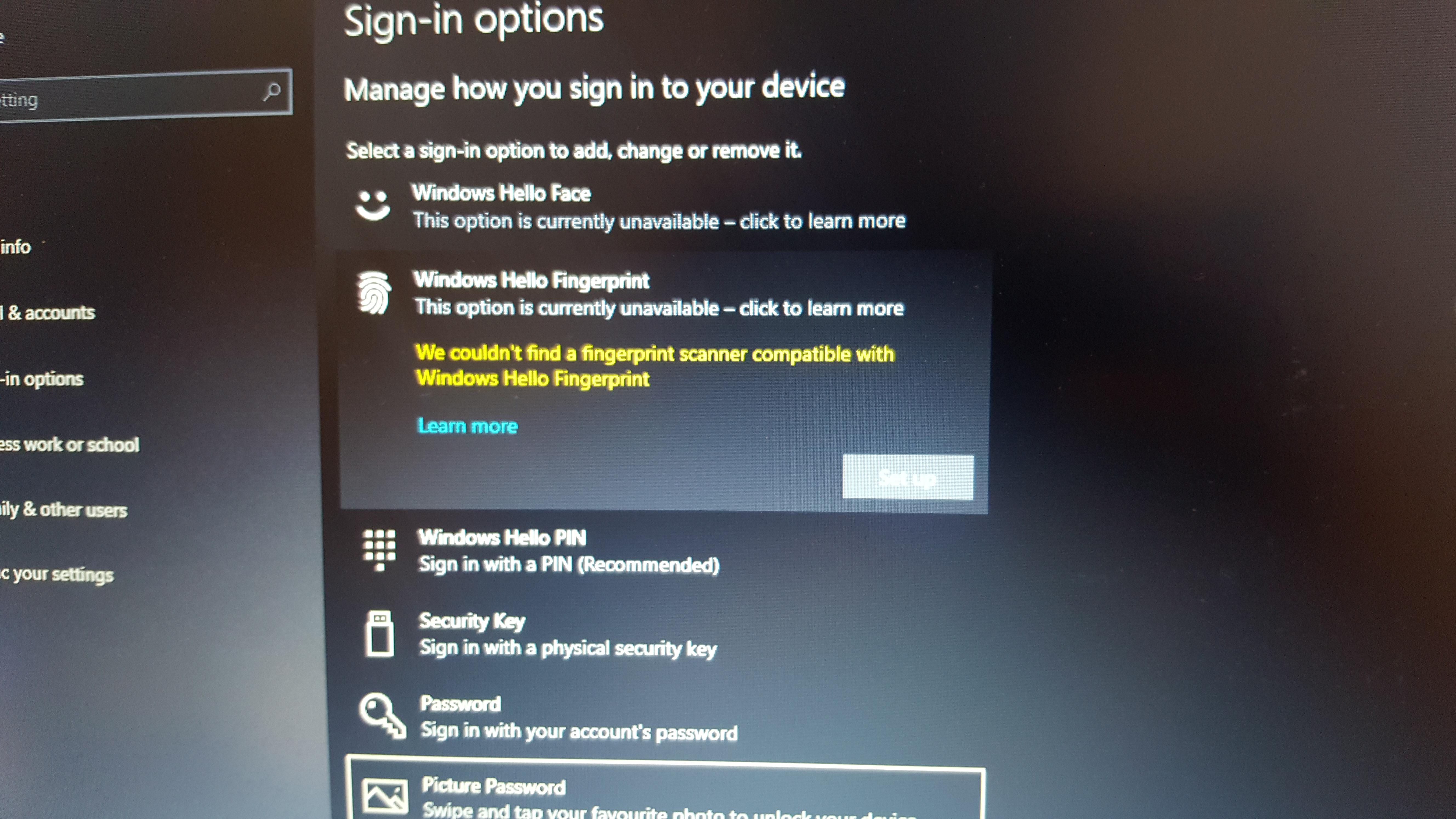 why will it not let me use fingerprint scanner on my x1 carbon thinkpad