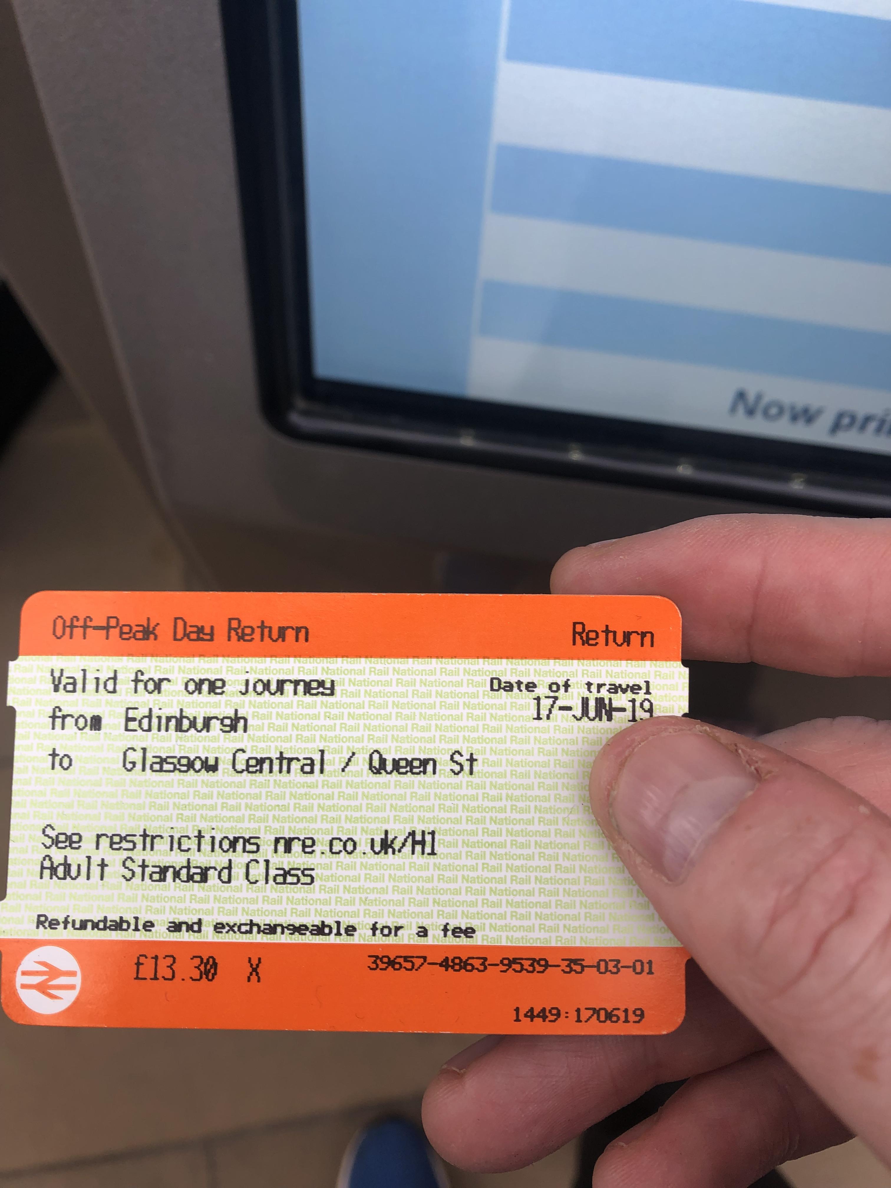 Free trip to Glasgow. Ticket on top of the 1st left machine outside