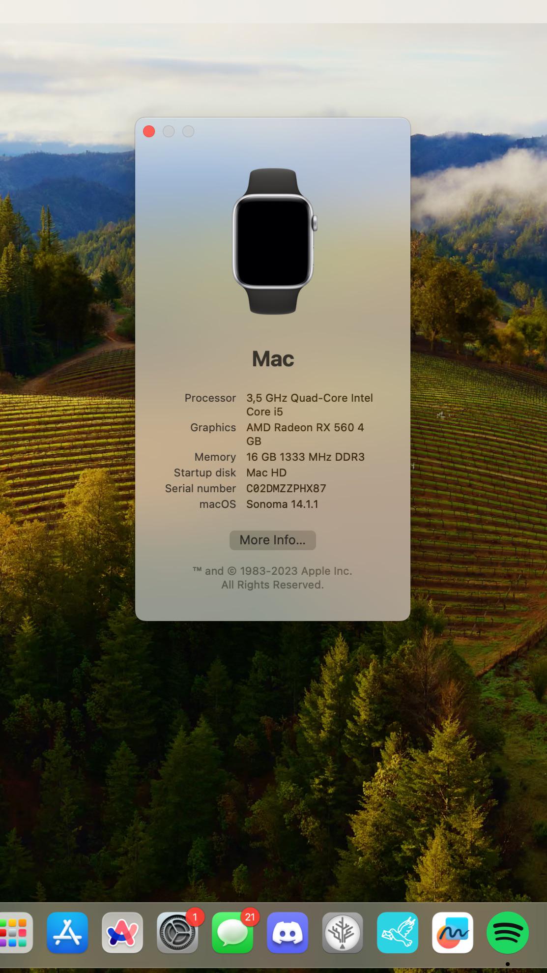 MacOS Sonoma hackintosh on my Apple Watch 5 (44mm) r/hackintosh