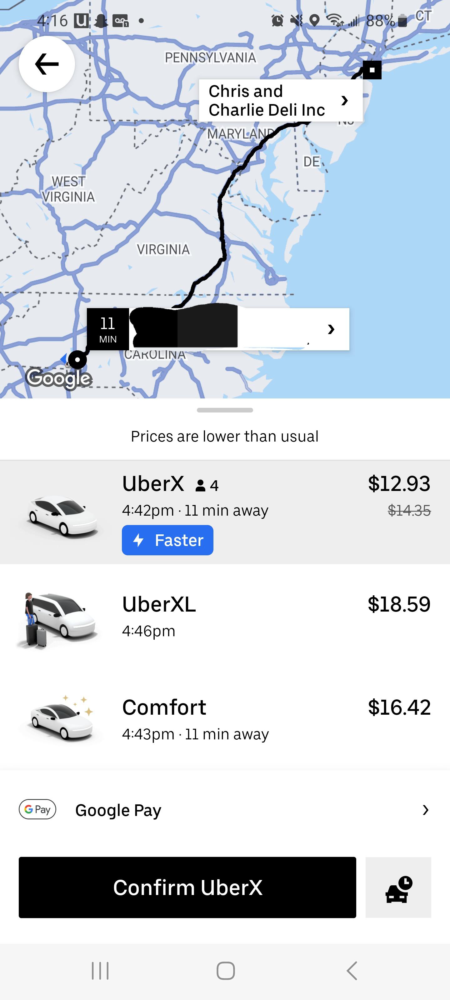 Uber letting me get a ride from Charlotte, NC to Queens, NY for under