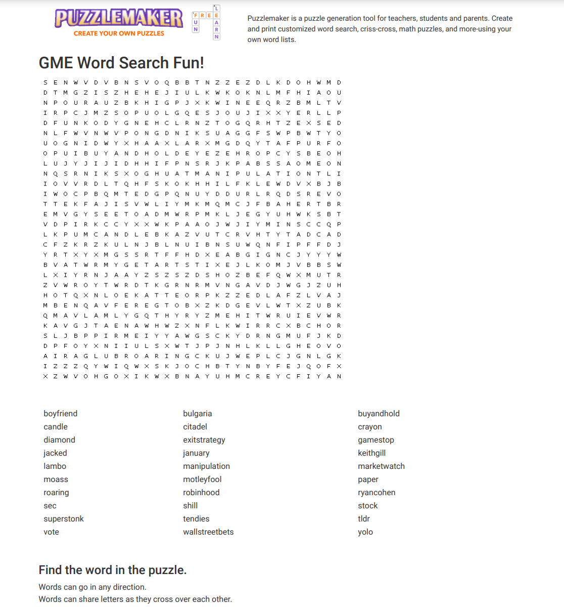 Inspired by u/Hunts_Pipes, I made a GMEthemed word search for us
