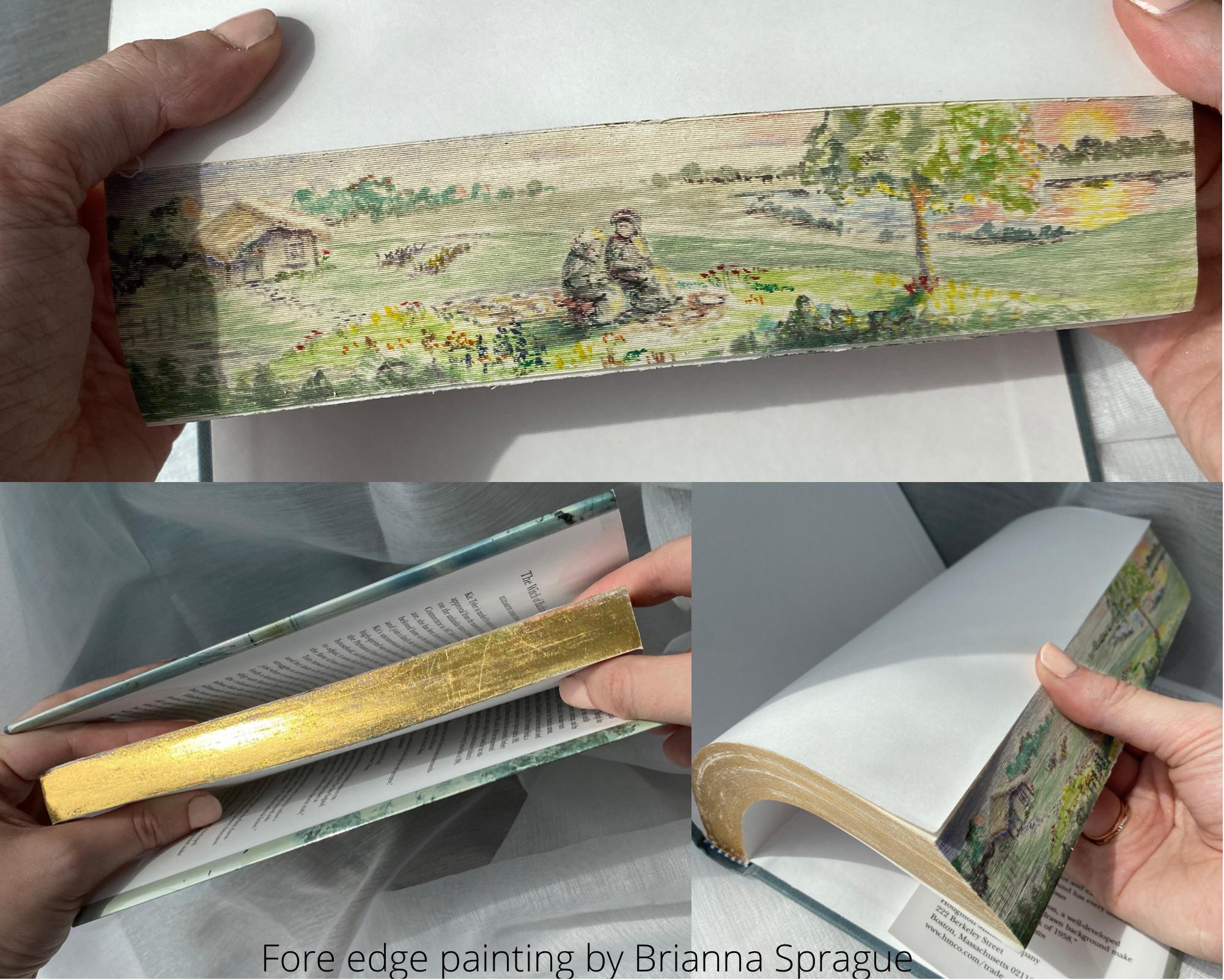 I paint hidden fore edge paintings that appear with a slight fanning of