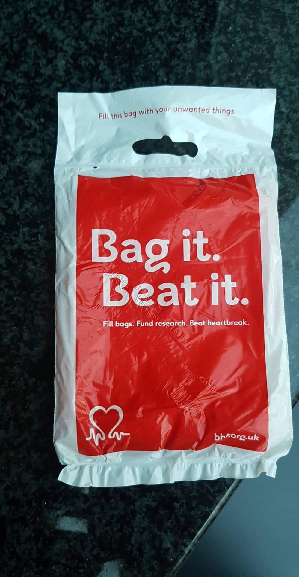 New British Heart Foundation bags have instructions for a posh wank on