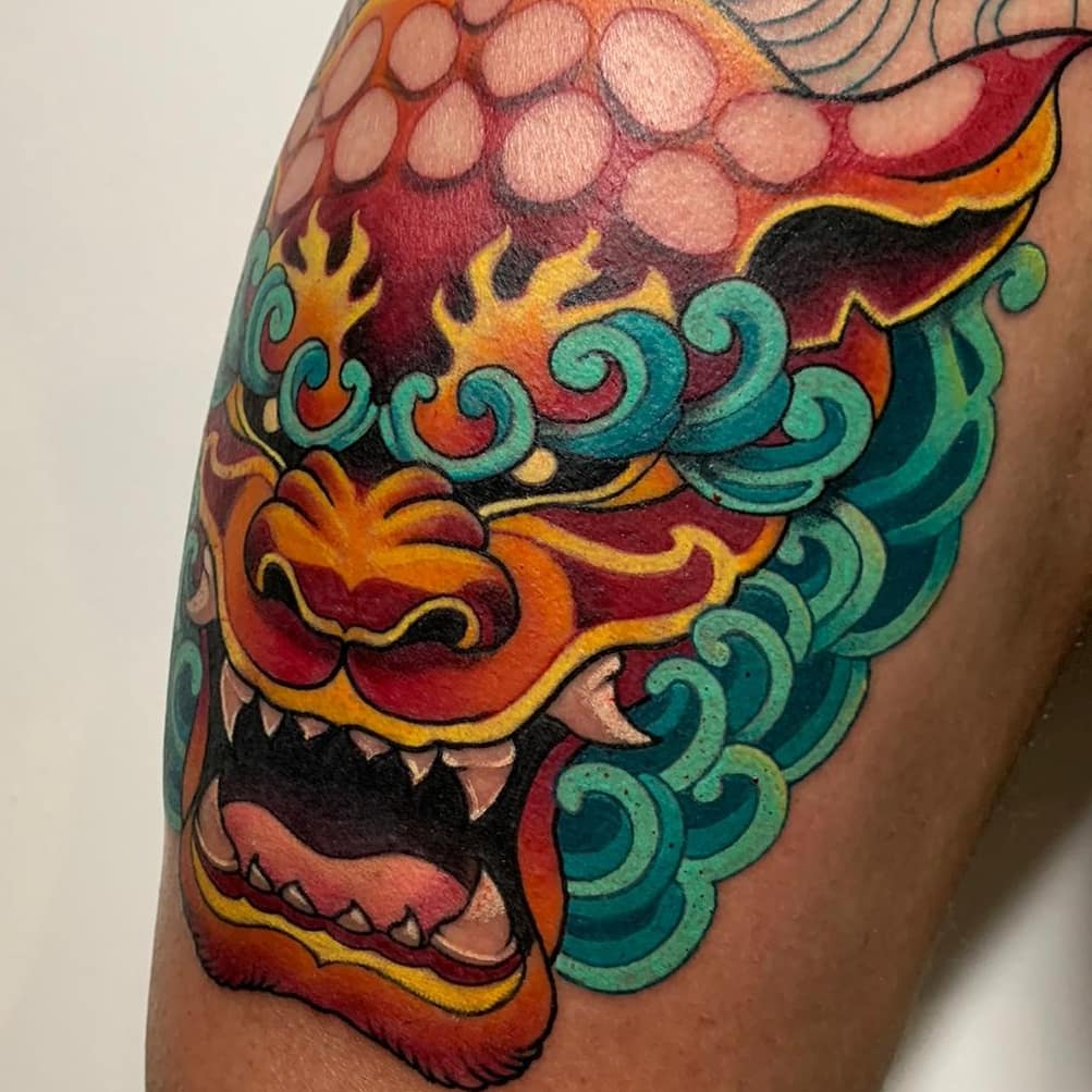 Made A Start On This Fu Dog Piece (By Sare Ush Tattoos) Can't Wait To Do More On This Whole Leg With Matching Colour Theme! : R/Tattoo 1003_x_1003_jpg