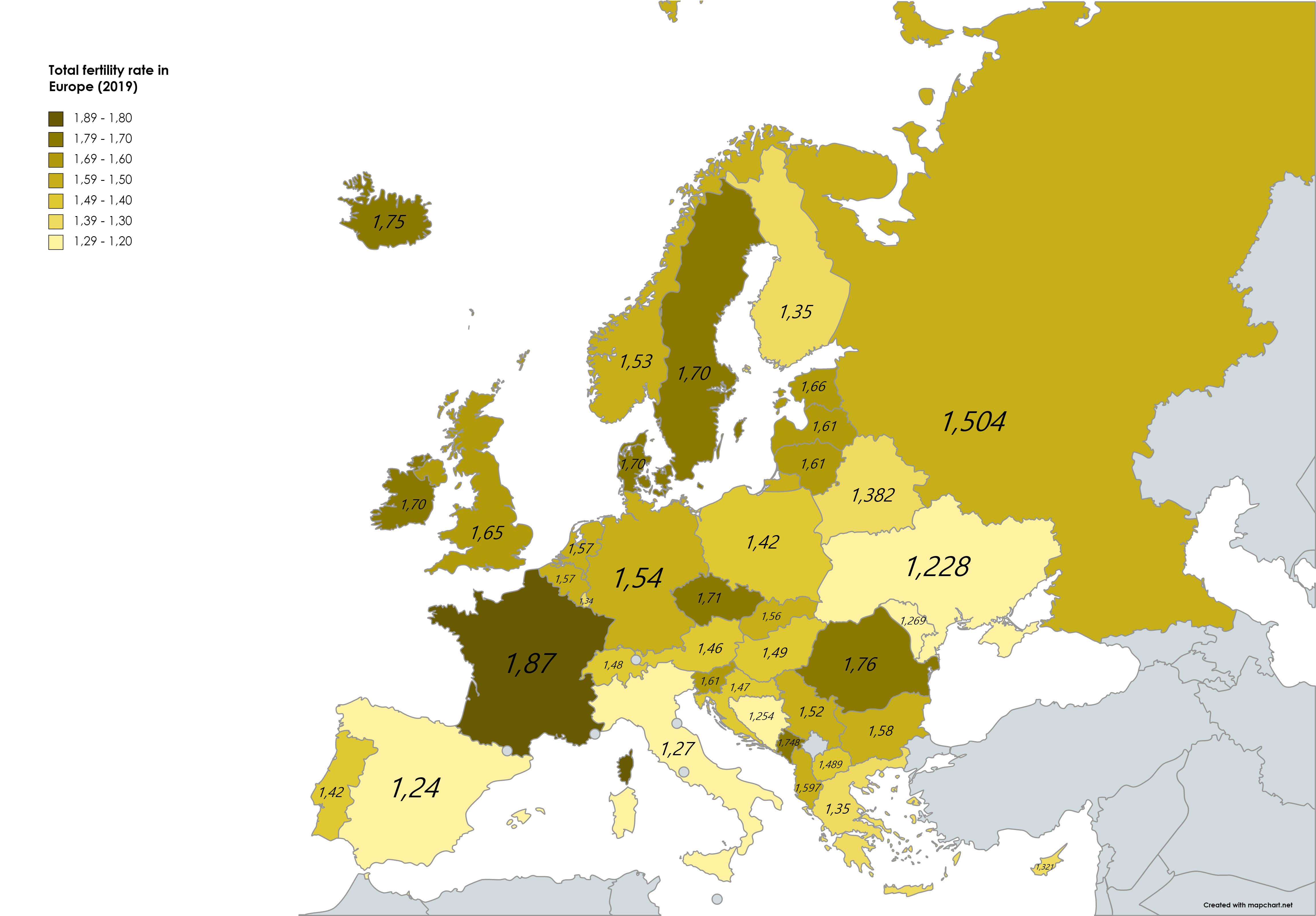 Total fertility rate in Europe (2019) live births per woman r/europe