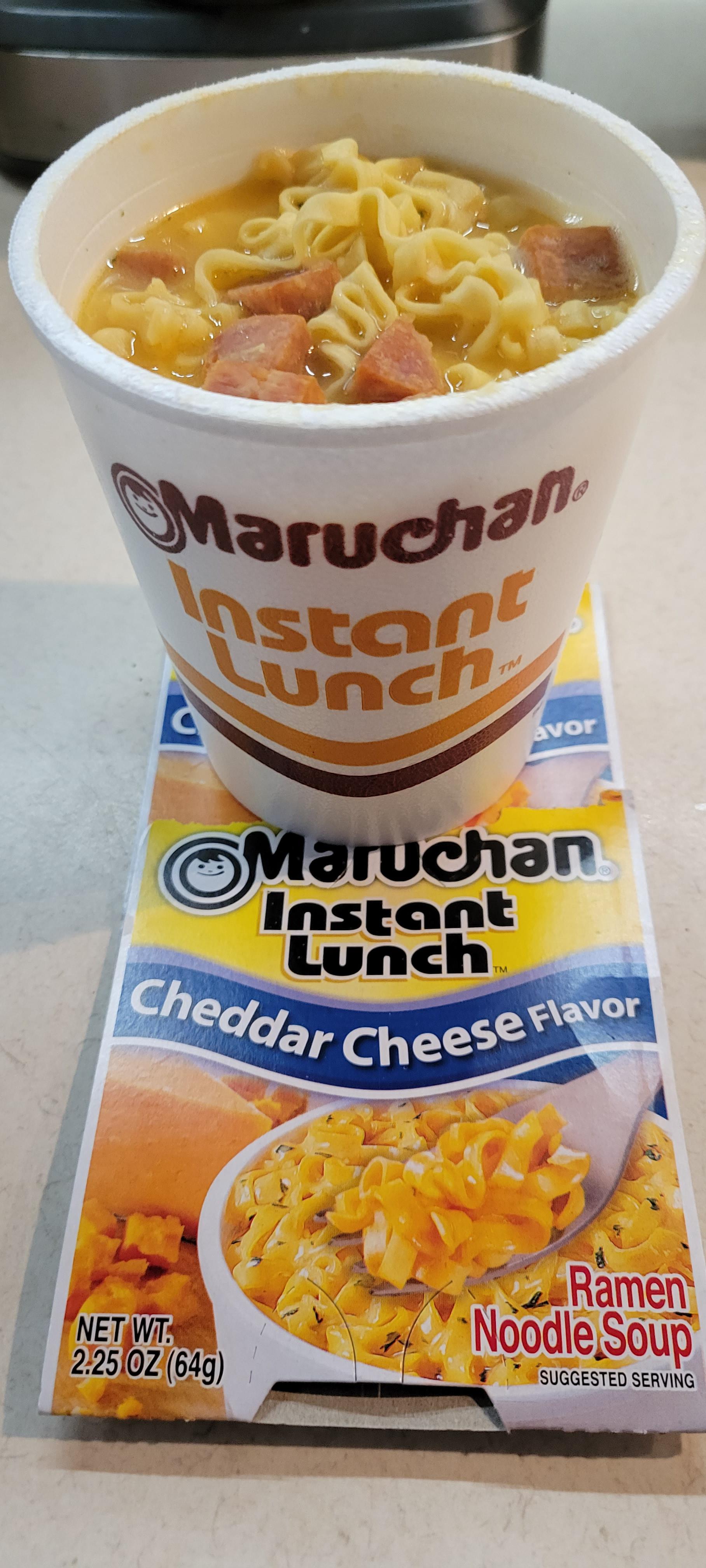 Cheddar Cheese Ramen with air fried Spam bits... *Chef's kiss* r