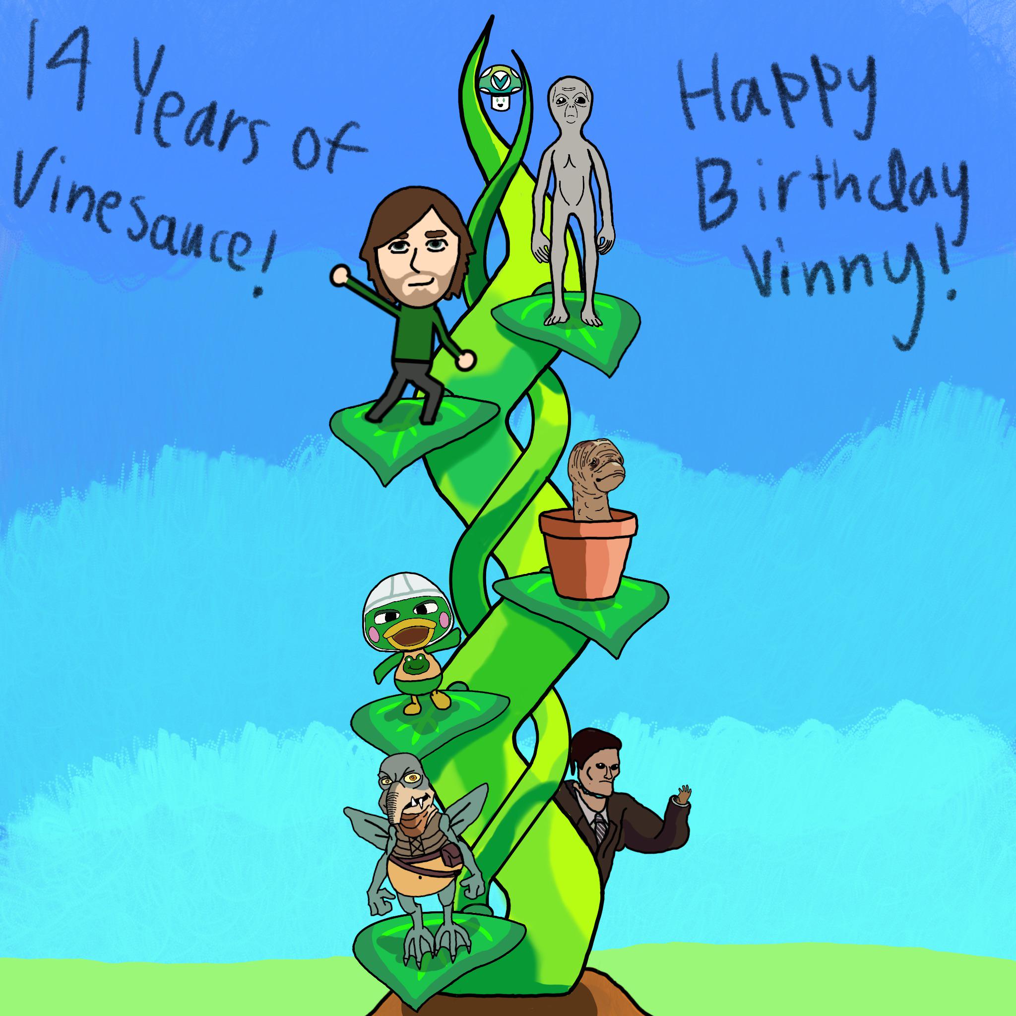 Little late, but congrats to 14 years of Vinesauce! Also Happy Birthday