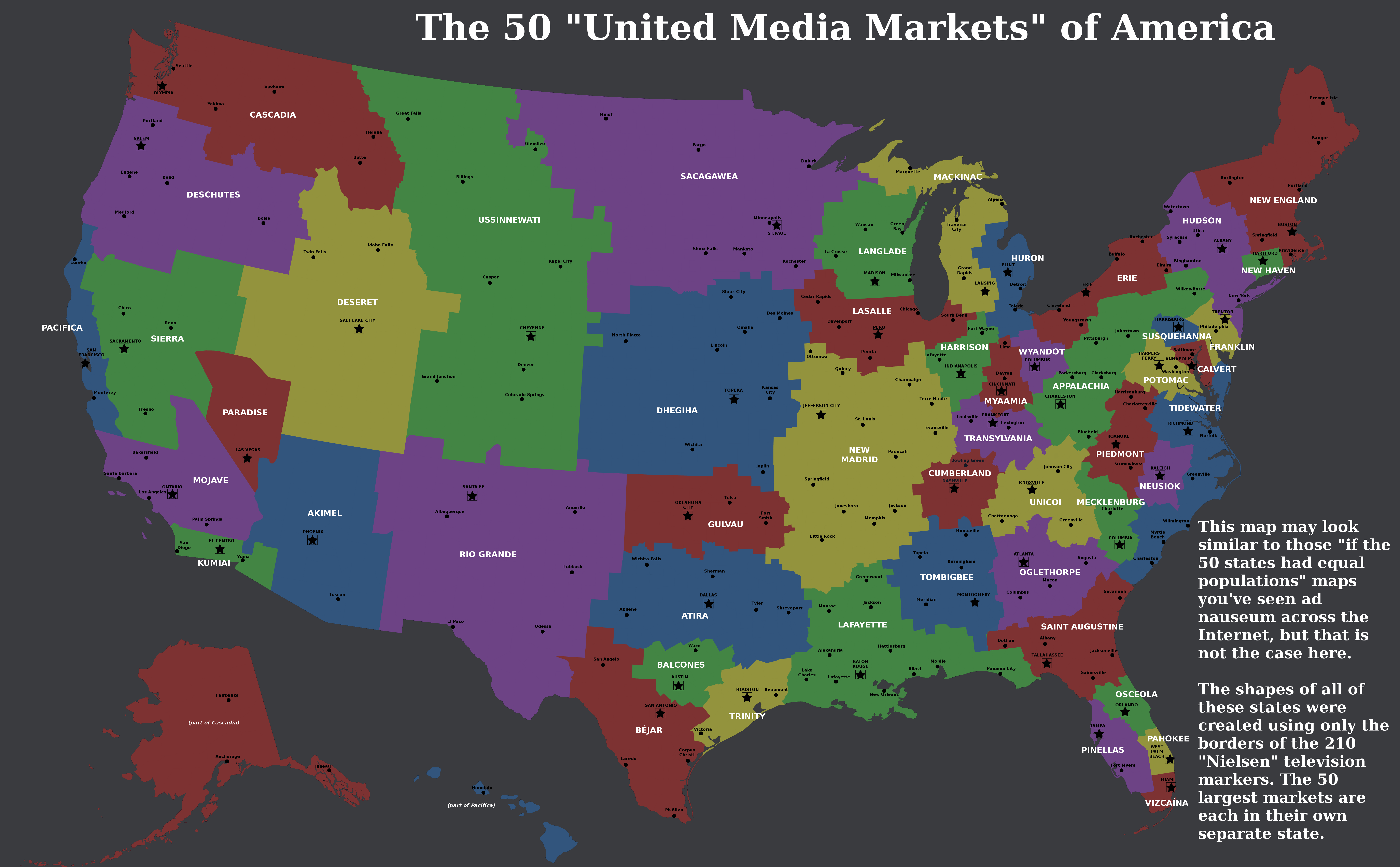 US State Map created by combining Nielsen Television Markets (see comments) r/imaginarymaps