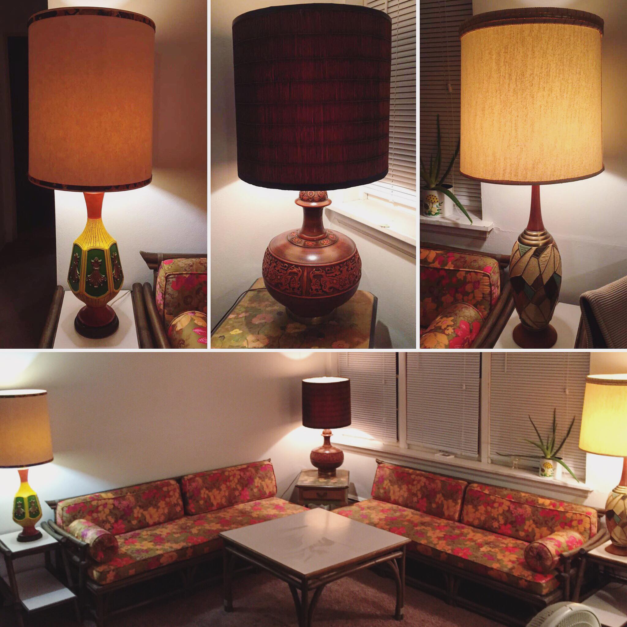 My Living Room Setup Big Lamps and Bold Florals r/Mid_Century